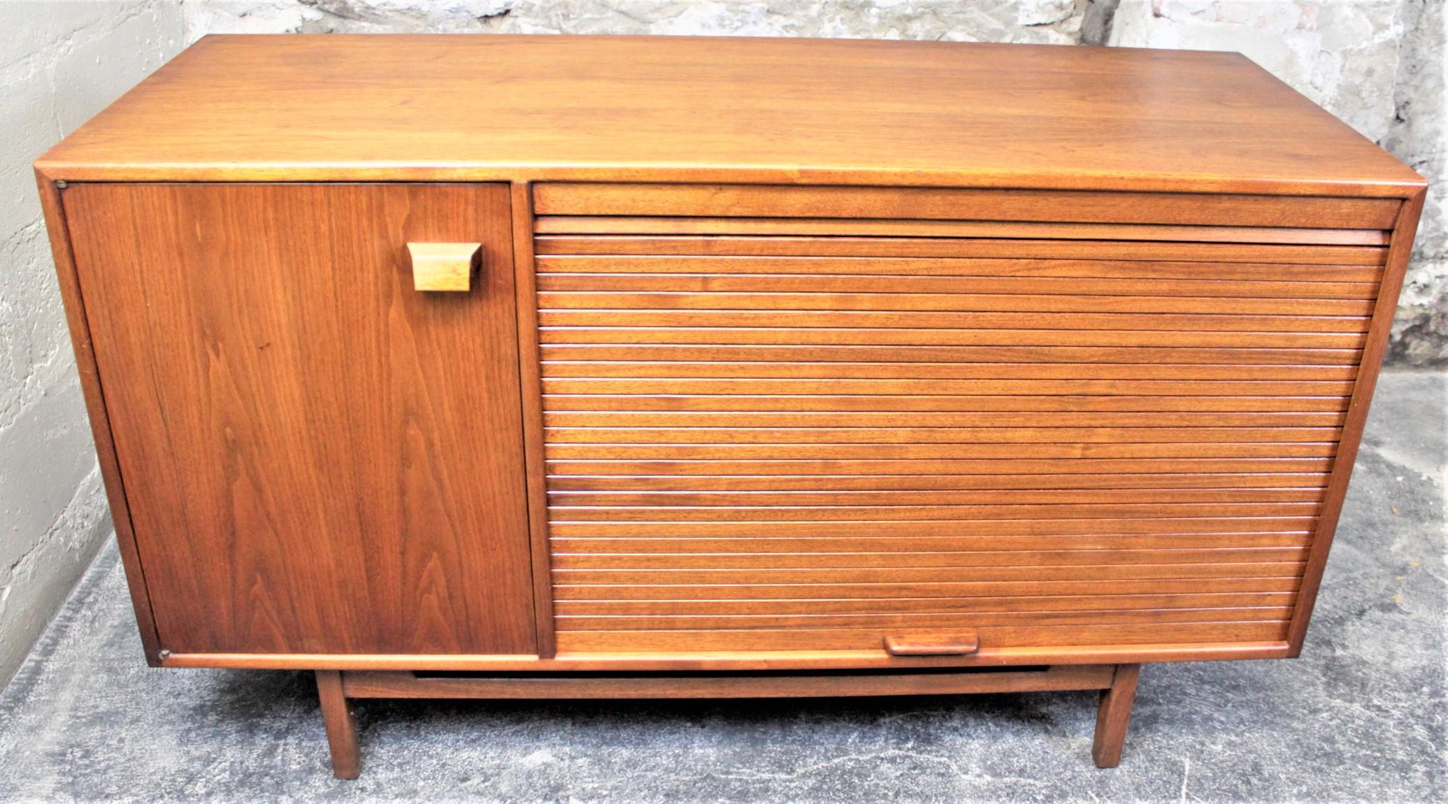 Hand-Crafted Jens Risom Mid-Century Modern Walnut Credenza with Tambour Door