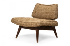 Jens Risom Beige Textured Upholstery and Teak Wide Seat Slipper Chair