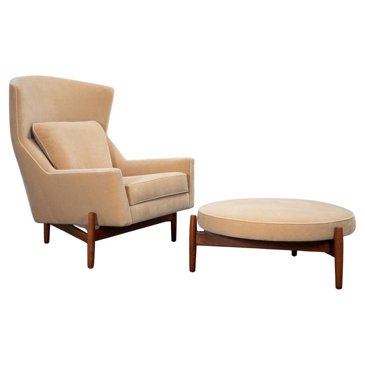 Jens Risom Big Chair and Ottoman For Sale