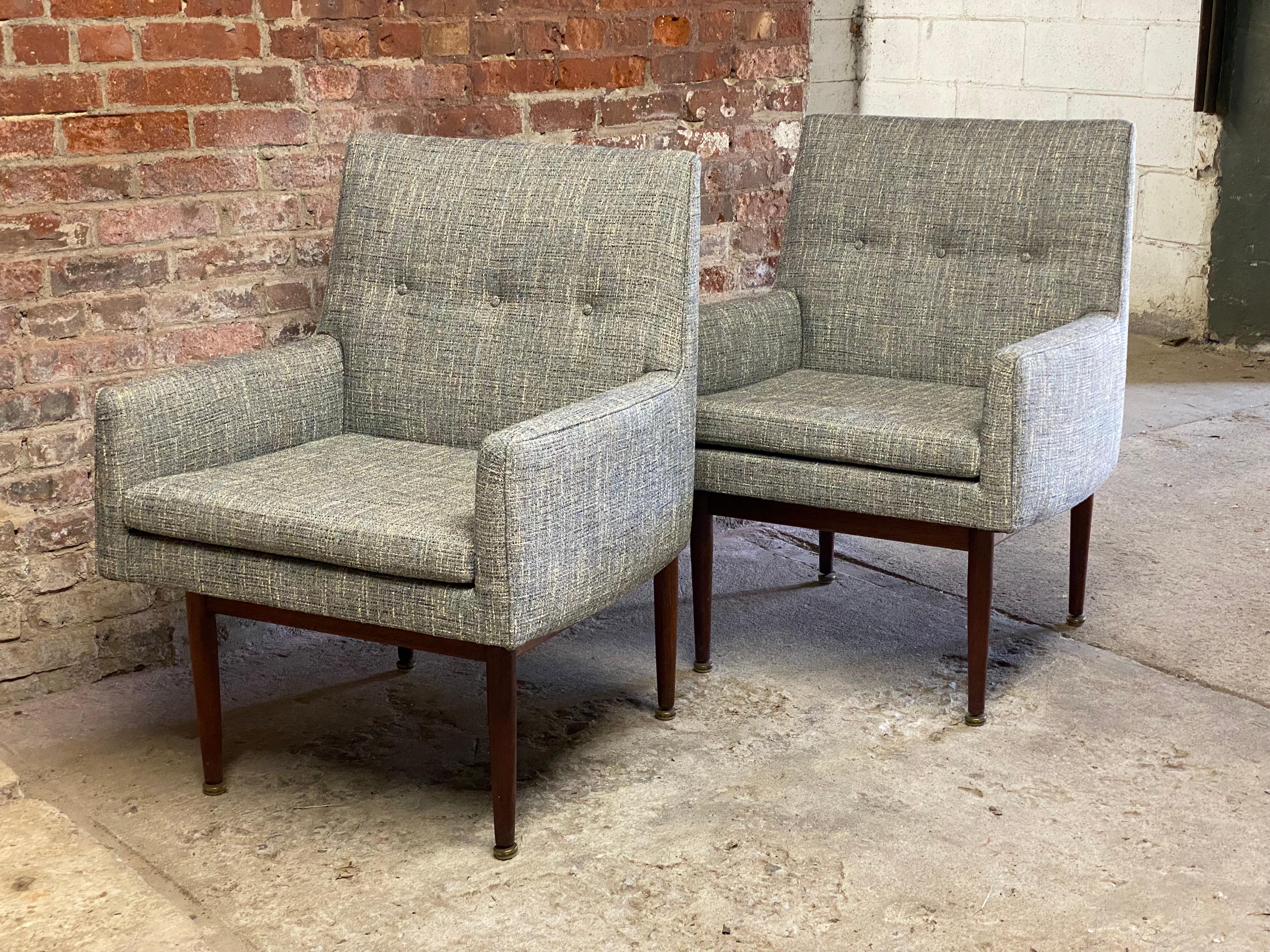 Mid-Century Modern Jens Risom C180 Walnut and Upholstered Armchairs For Sale