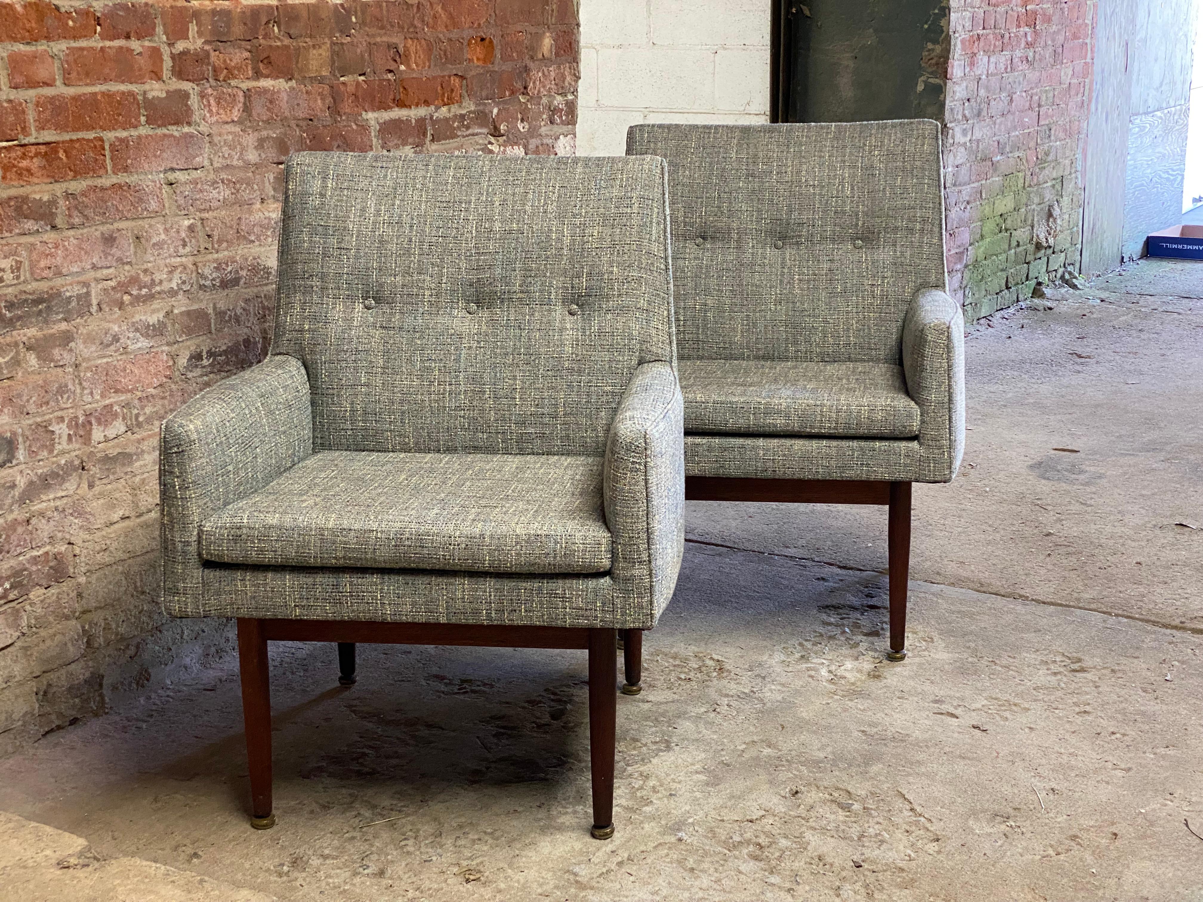 American Jens Risom C180 Walnut and Upholstered Armchairs For Sale