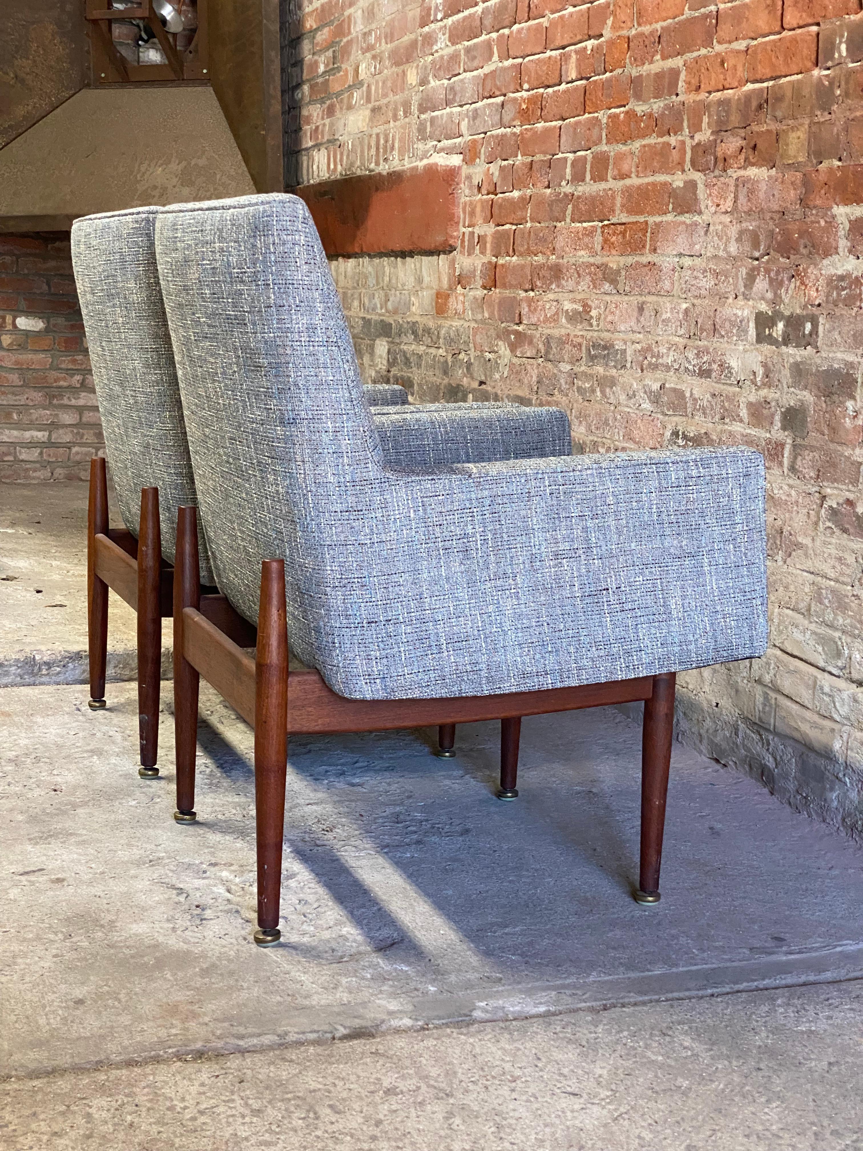 Upholstery Jens Risom C180 Walnut and Upholstered Armchairs For Sale