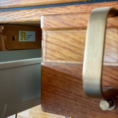 Jens Risom Card Catalog in Quarter Sawn Oak+Brass, Mid-Century Modern Cabinet