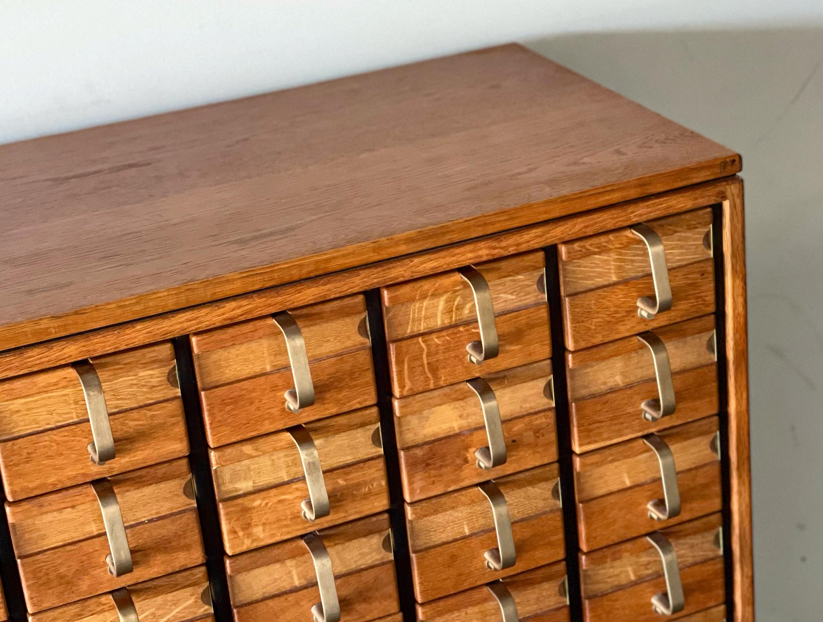 Mid-20th Century Jens Risom Card Catalog in Quarter Sawn Oak+Brass, Mid-Century Modern Cabinet