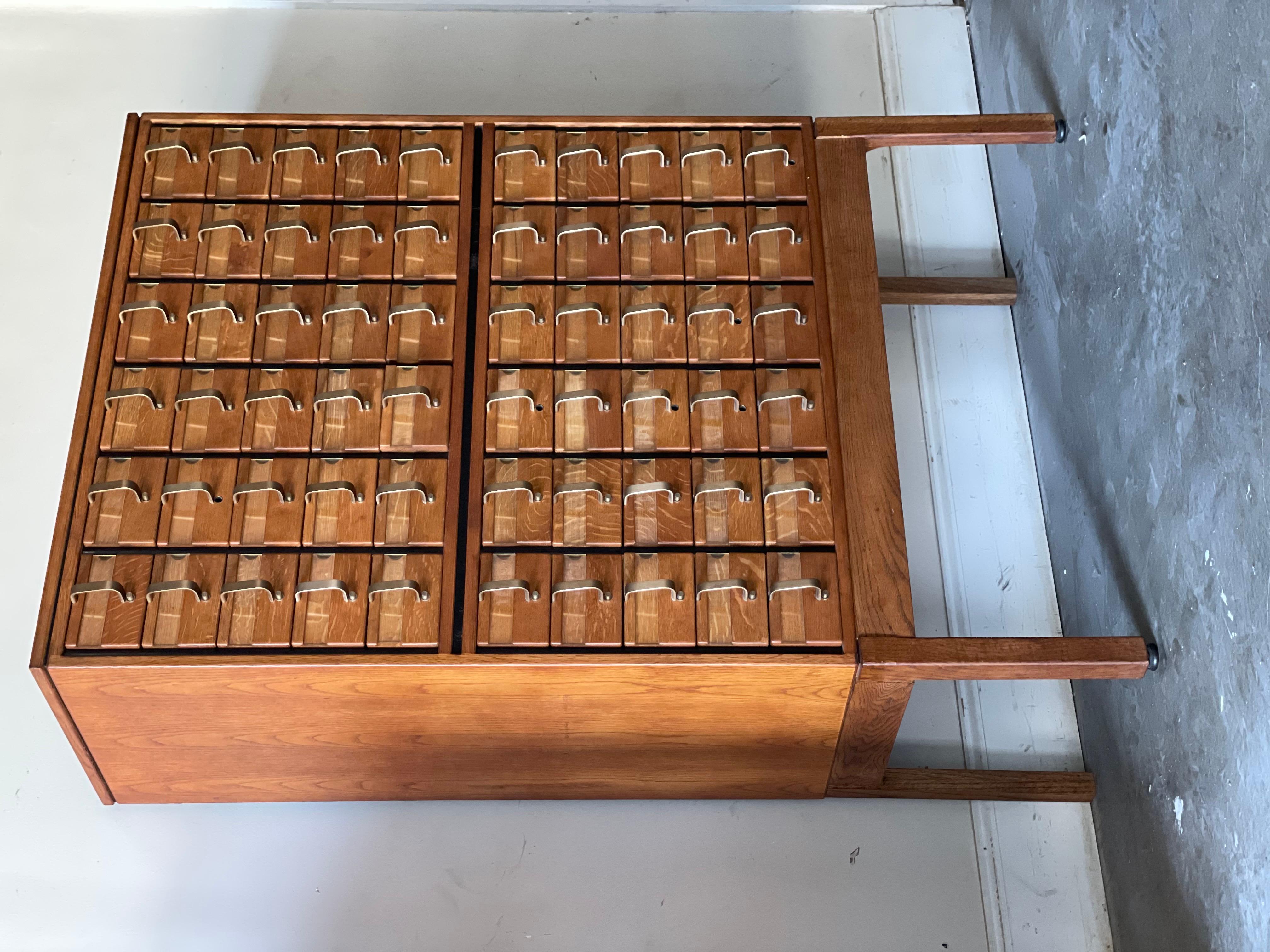 Jens Risom Card Catalog in Quarter Sawn Oak+Brass, Mid-Century Modern Cabinet 2
