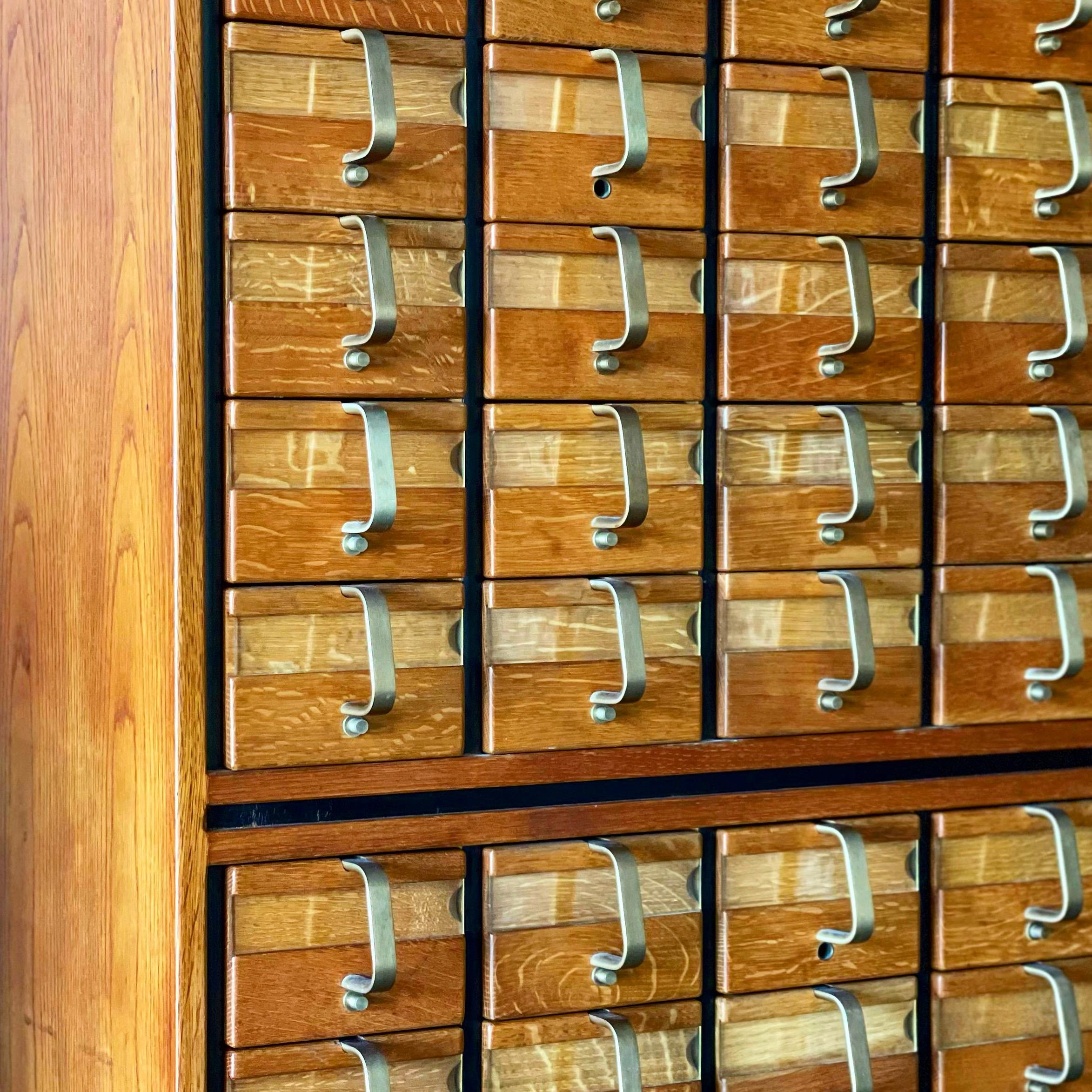Jens Risom Card Catalog in Quarter Sawn Oak+Brass, Mid-Century Modern Cabinet 3