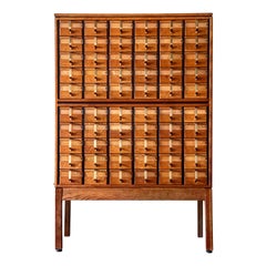 Jens Risom Card Catalog in Quarter Sawn Oak+Brass, Mid-Century Modern Cabinet