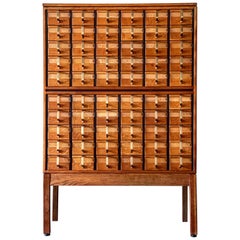 Jens Risom Card Catalog in Quarter Sawn Oak+Brass, Mid-Century Modern Cabinet