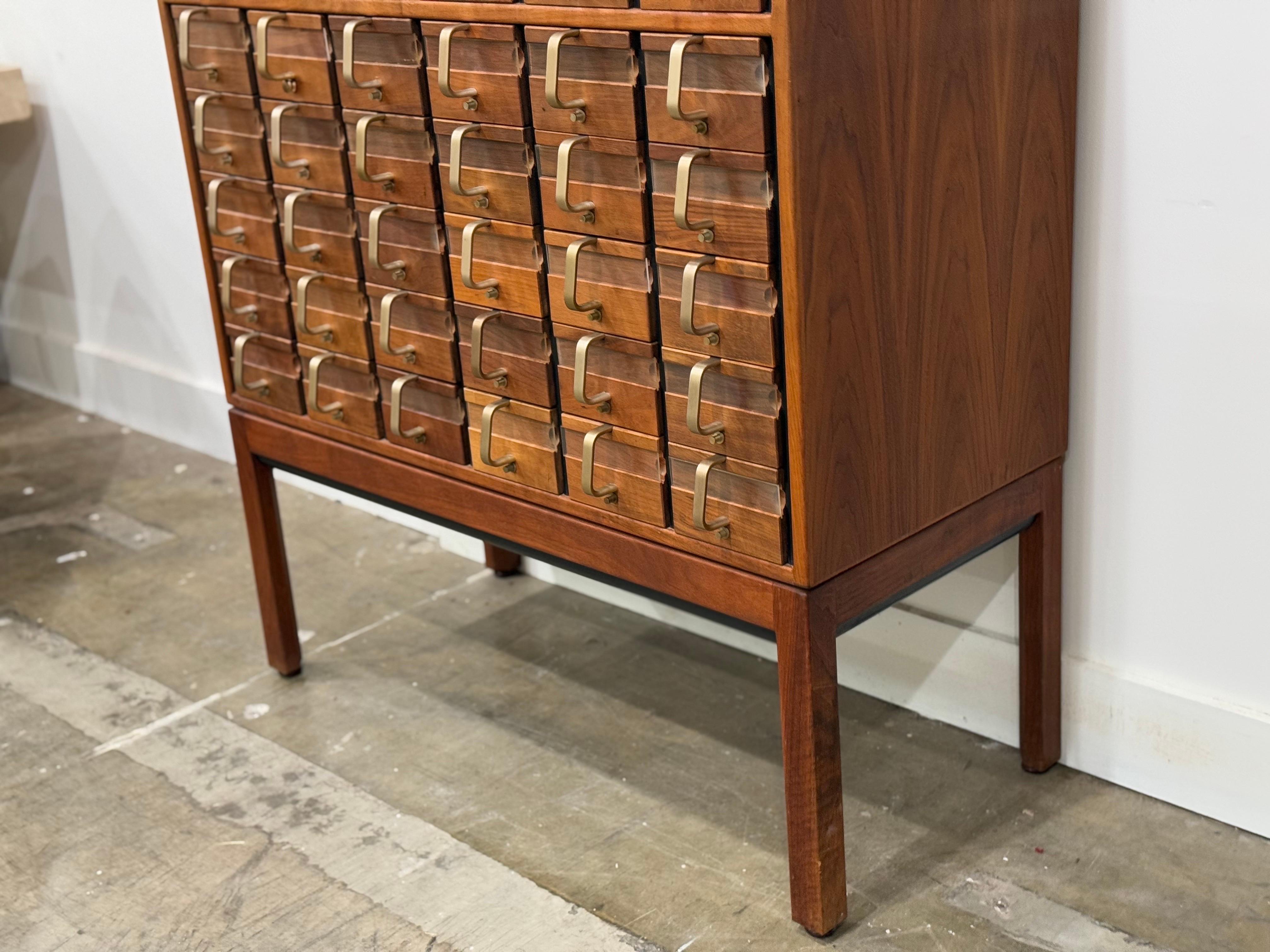 Jens Risom Card Catalog in Walnut + Brass, Mid-Century Modern Cabinet 5