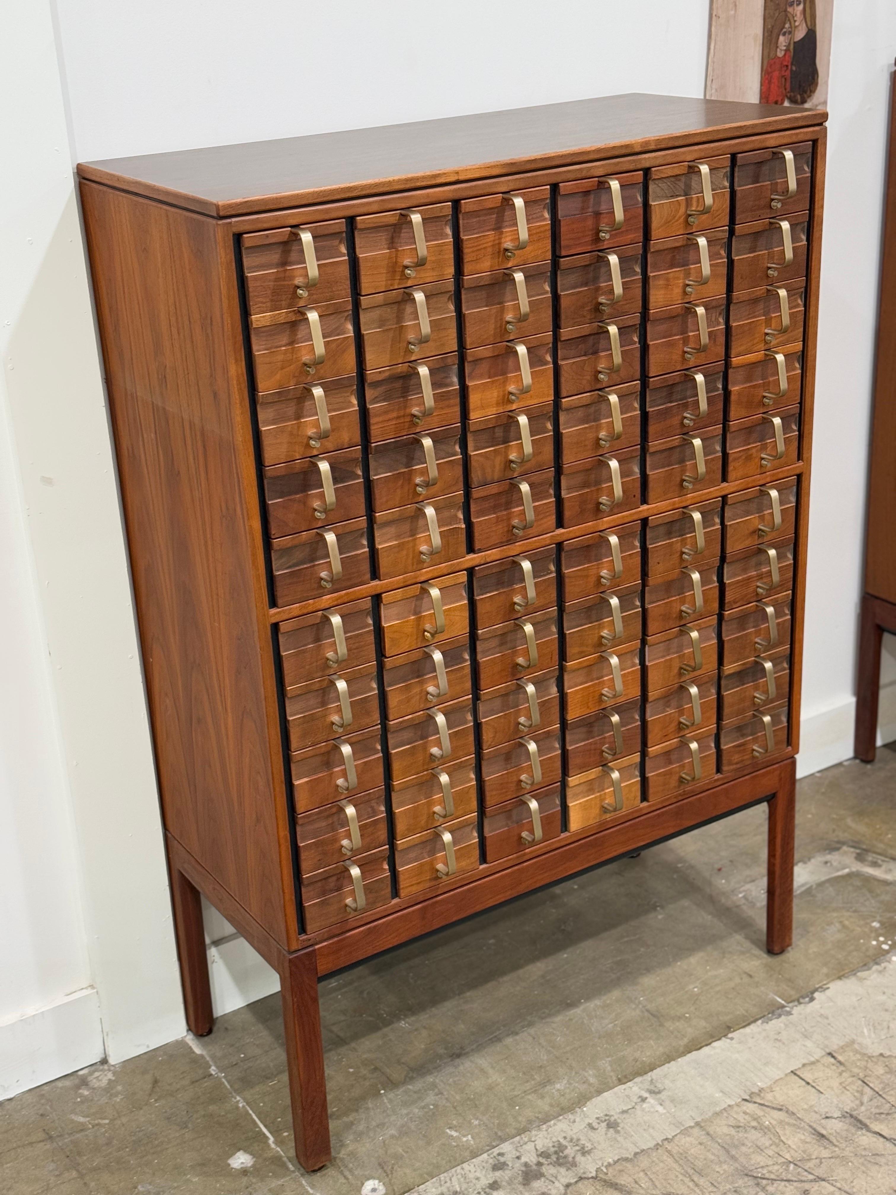 Jens Risom Card Catalog in Walnut + Brass, Mid-Century Modern Cabinet 6
