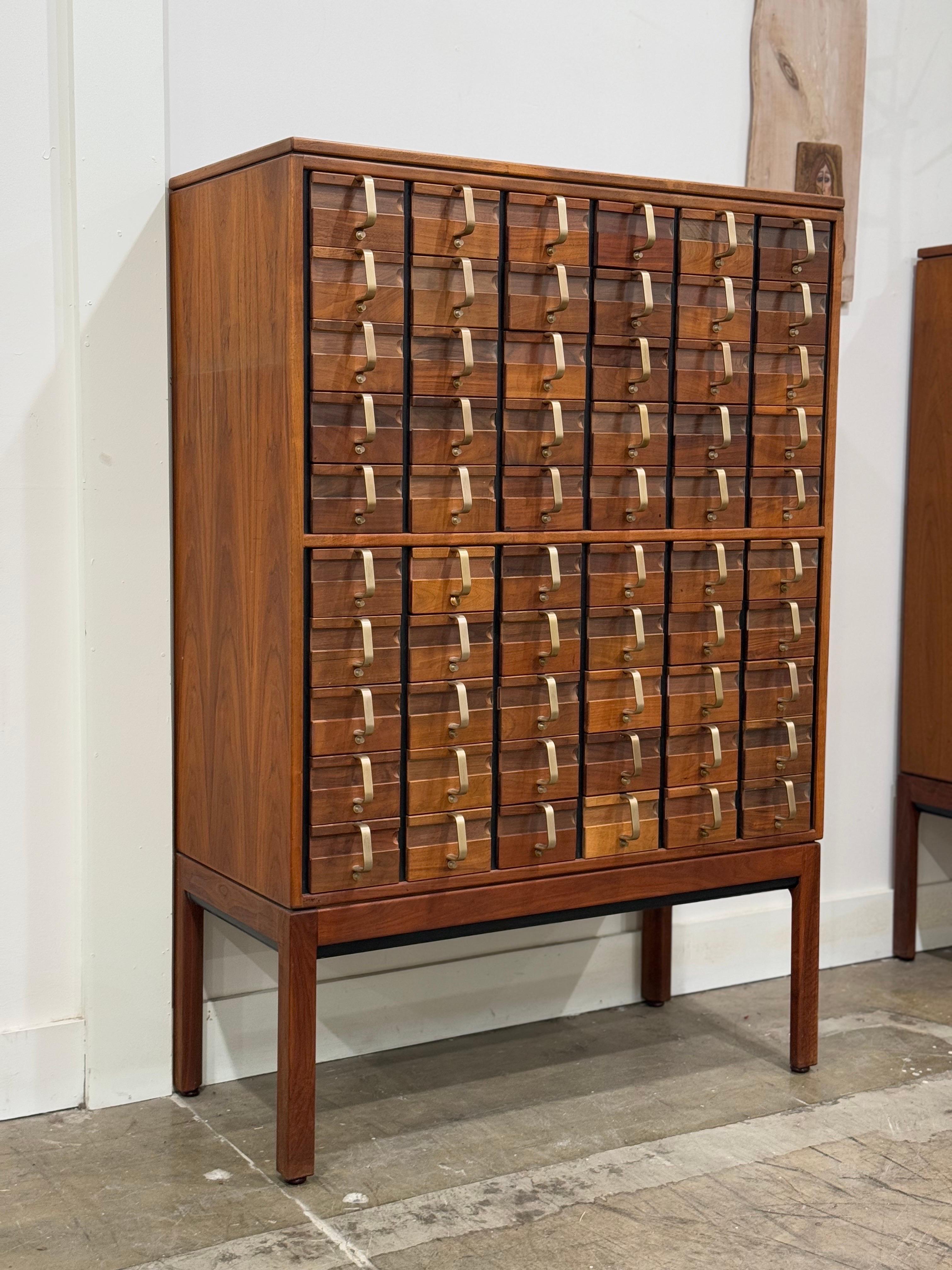 Jens Risom Card Catalog in Walnut + Brass, Mid-Century Modern Cabinet 7