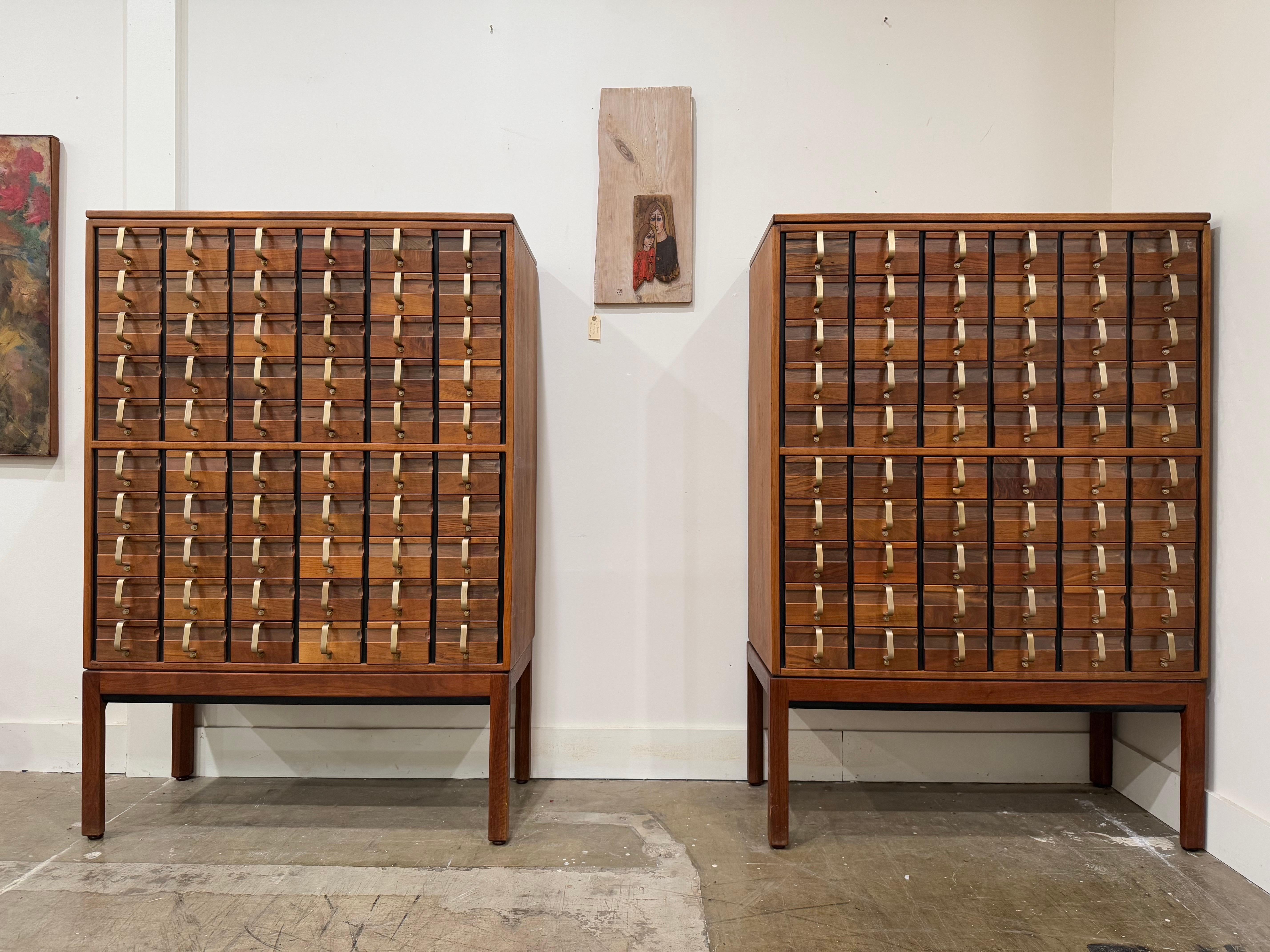 Jens Risom Card Catalog in Walnut + Brass, Mid-Century Modern Cabinet 9