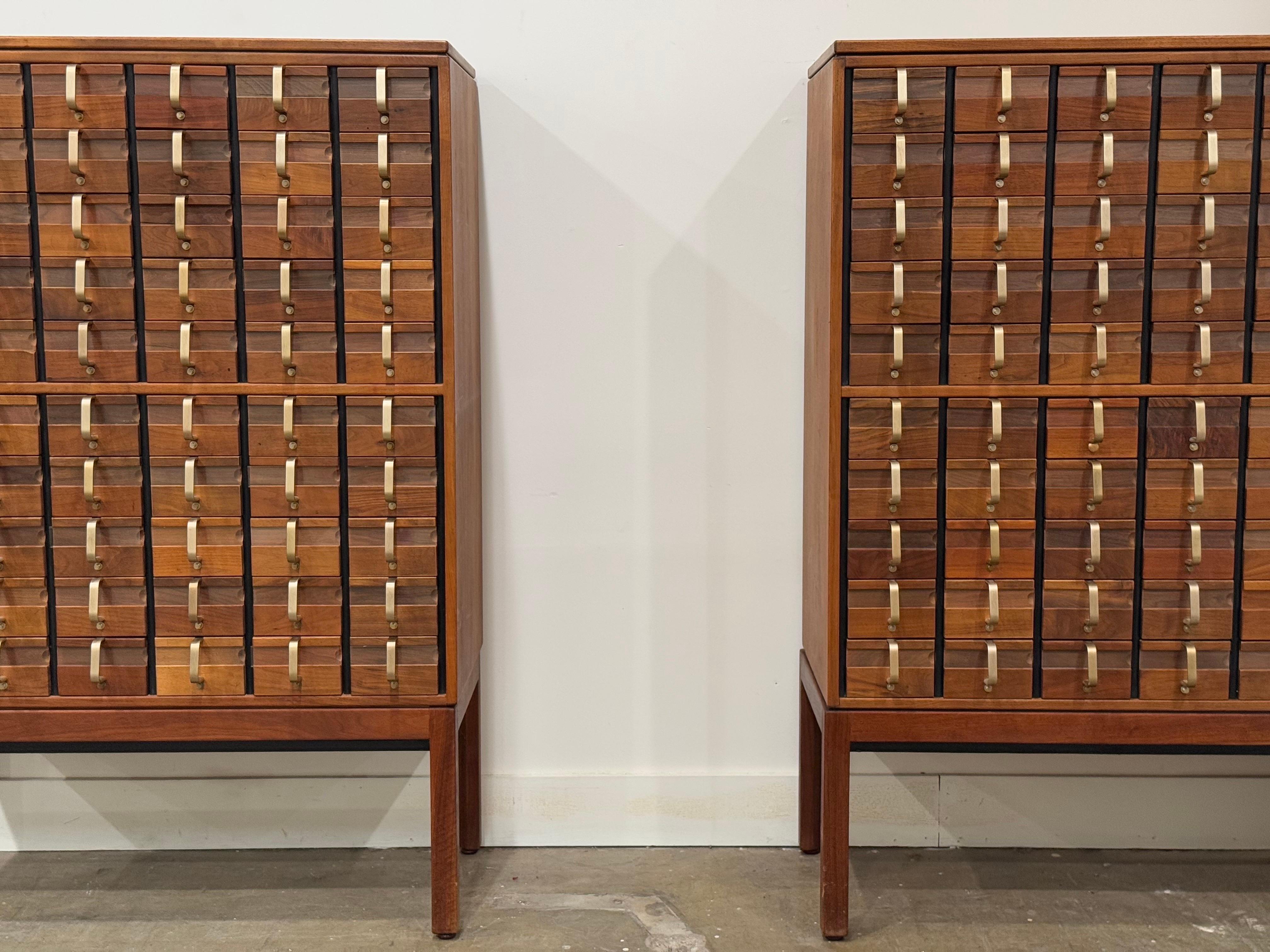 Jens Risom Card Catalog in Walnut + Brass, Mid-Century Modern Cabinet 10