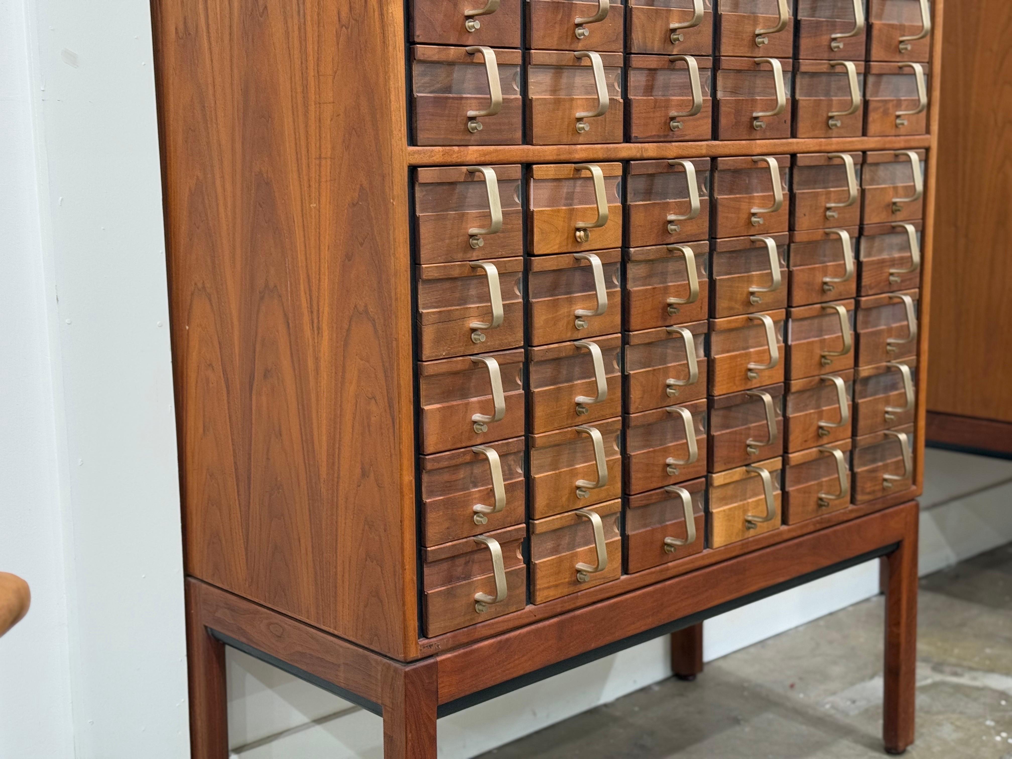 Mid-20th Century Jens Risom Card Catalog in Walnut + Brass, Mid-Century Modern Cabinet