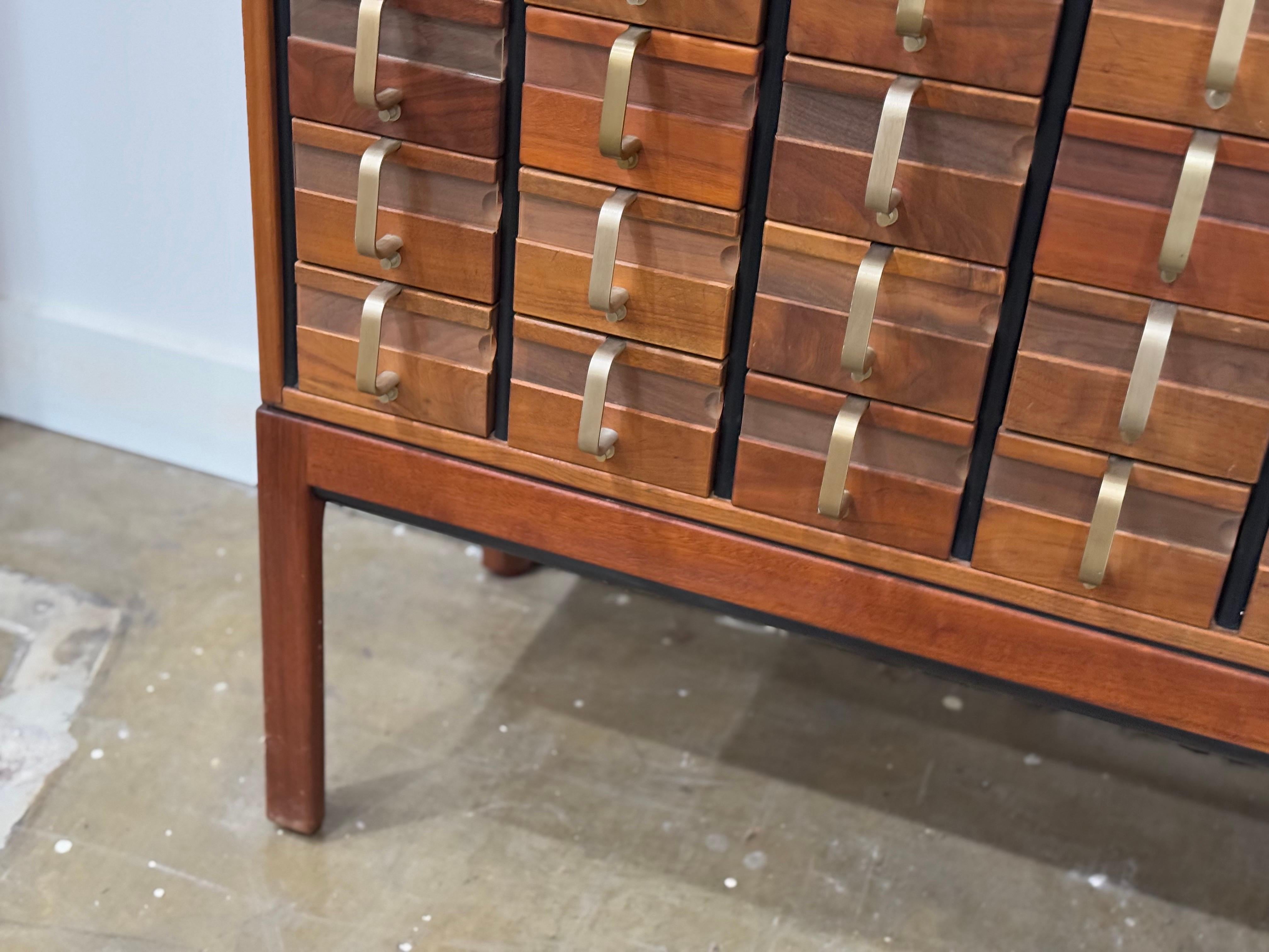 Mid-20th Century Jens Risom Card Catalog in Walnut + Brass, Mid-Century Modern Cabinet