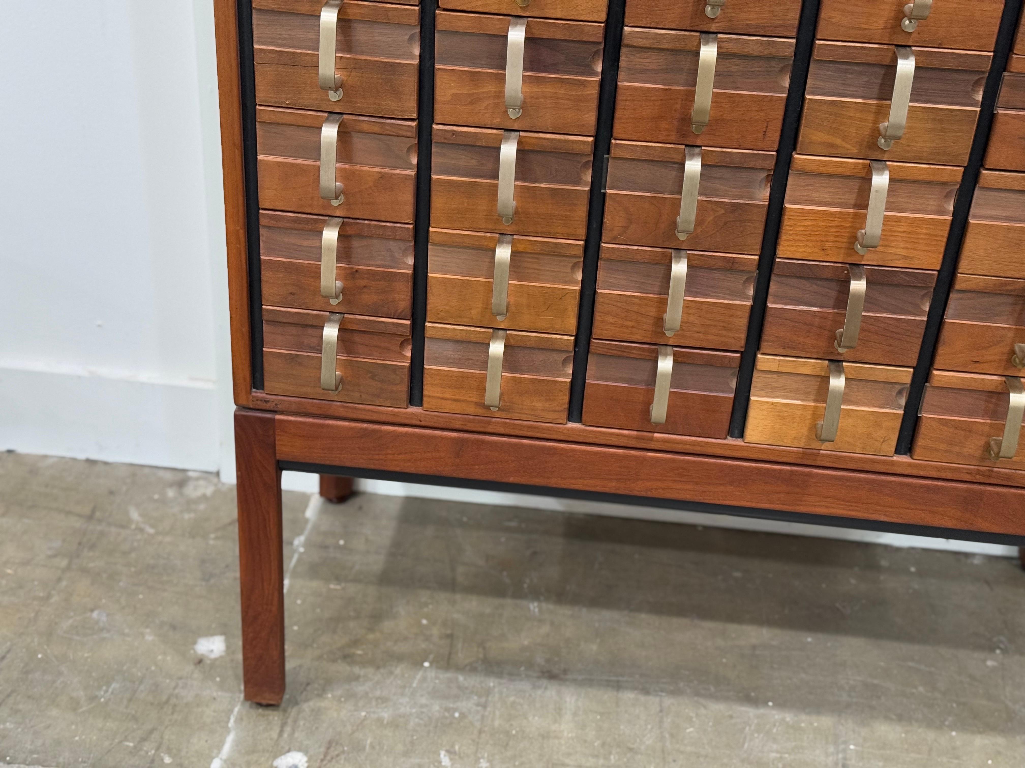 Jens Risom Card Catalog in Walnut + Brass, Mid-Century Modern Cabinet 1
