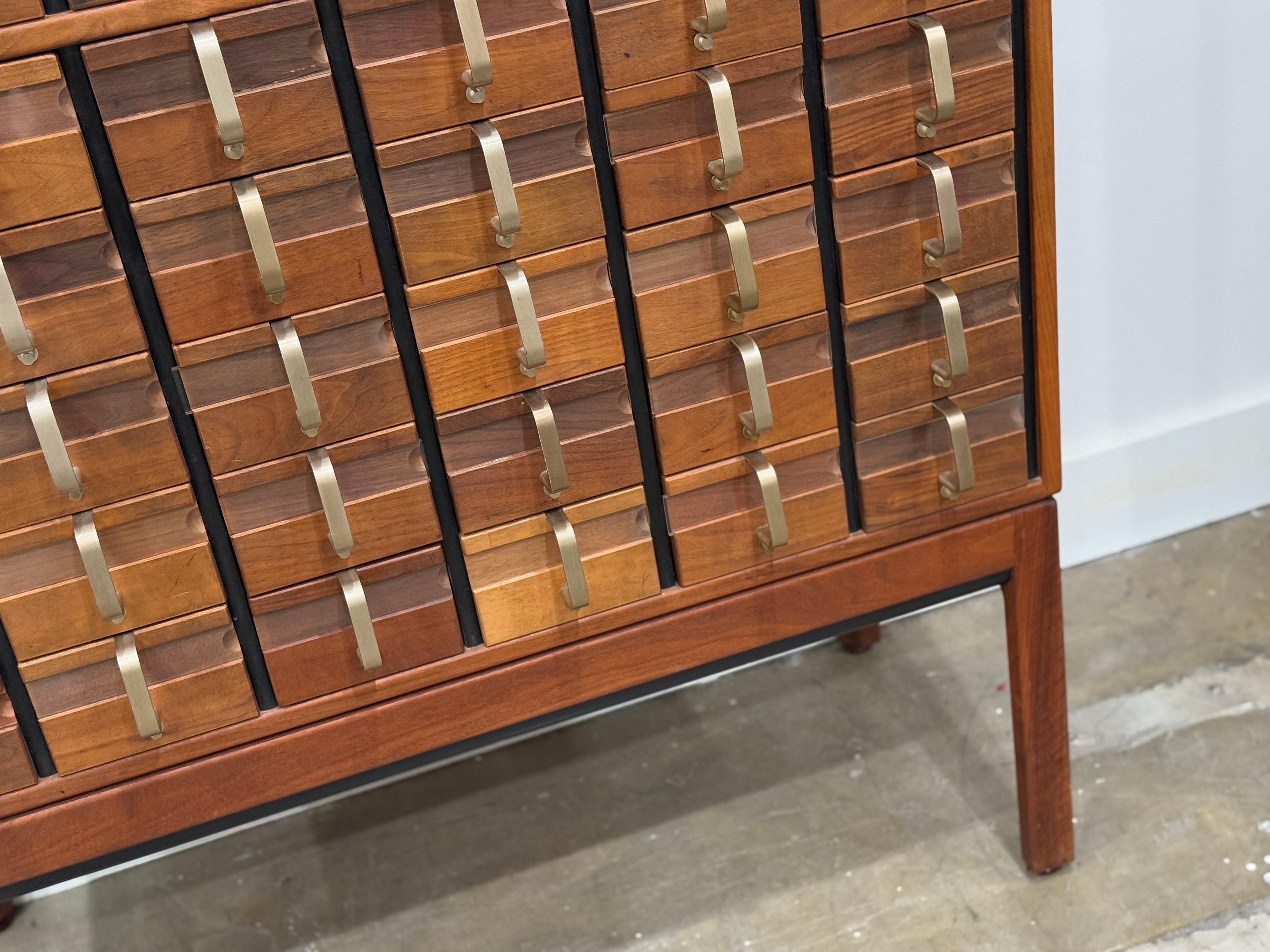 Jens Risom Card Catalog in Walnut + Brass, Mid-Century Modern Cabinet 2