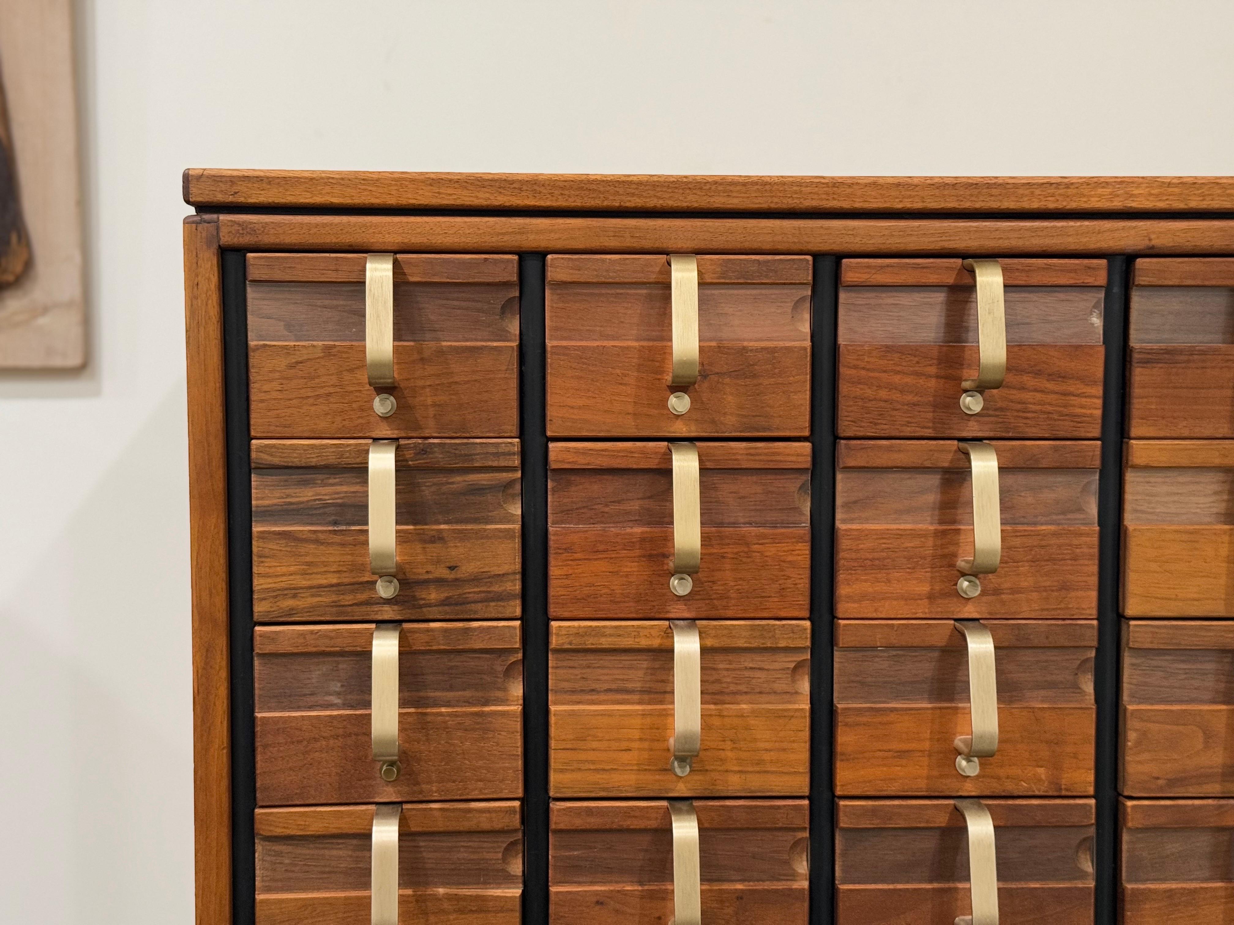 Jens Risom Card Catalog in Walnut + Brass, Mid-Century Modern Cabinet 2