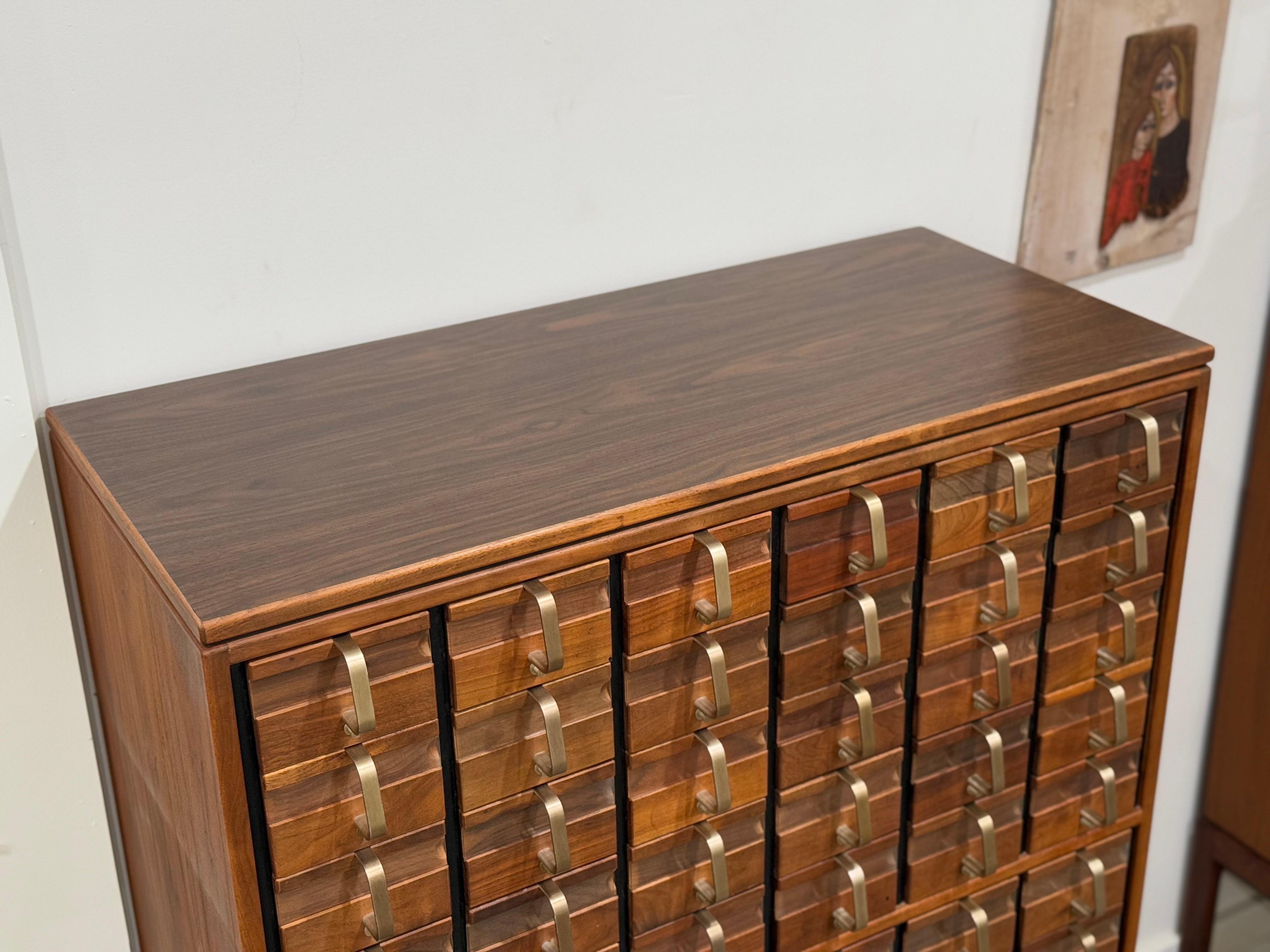 Jens Risom Card Catalog in Walnut + Brass, Mid-Century Modern Cabinet 4