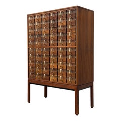 Jens Risom Card Catalog in Walnut + Brass, Mid-Century Modern Cabinet