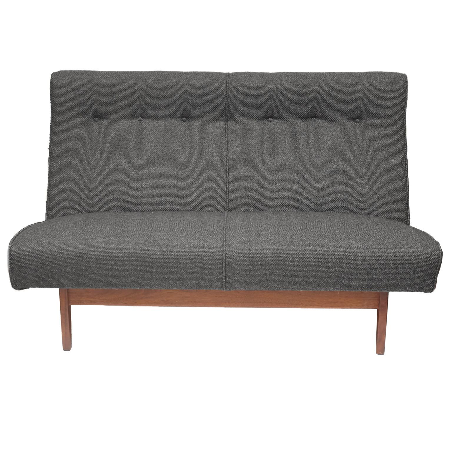 Fabric Jens Risom Charcoal Grey Sofa and Matching Love Seat Model U251