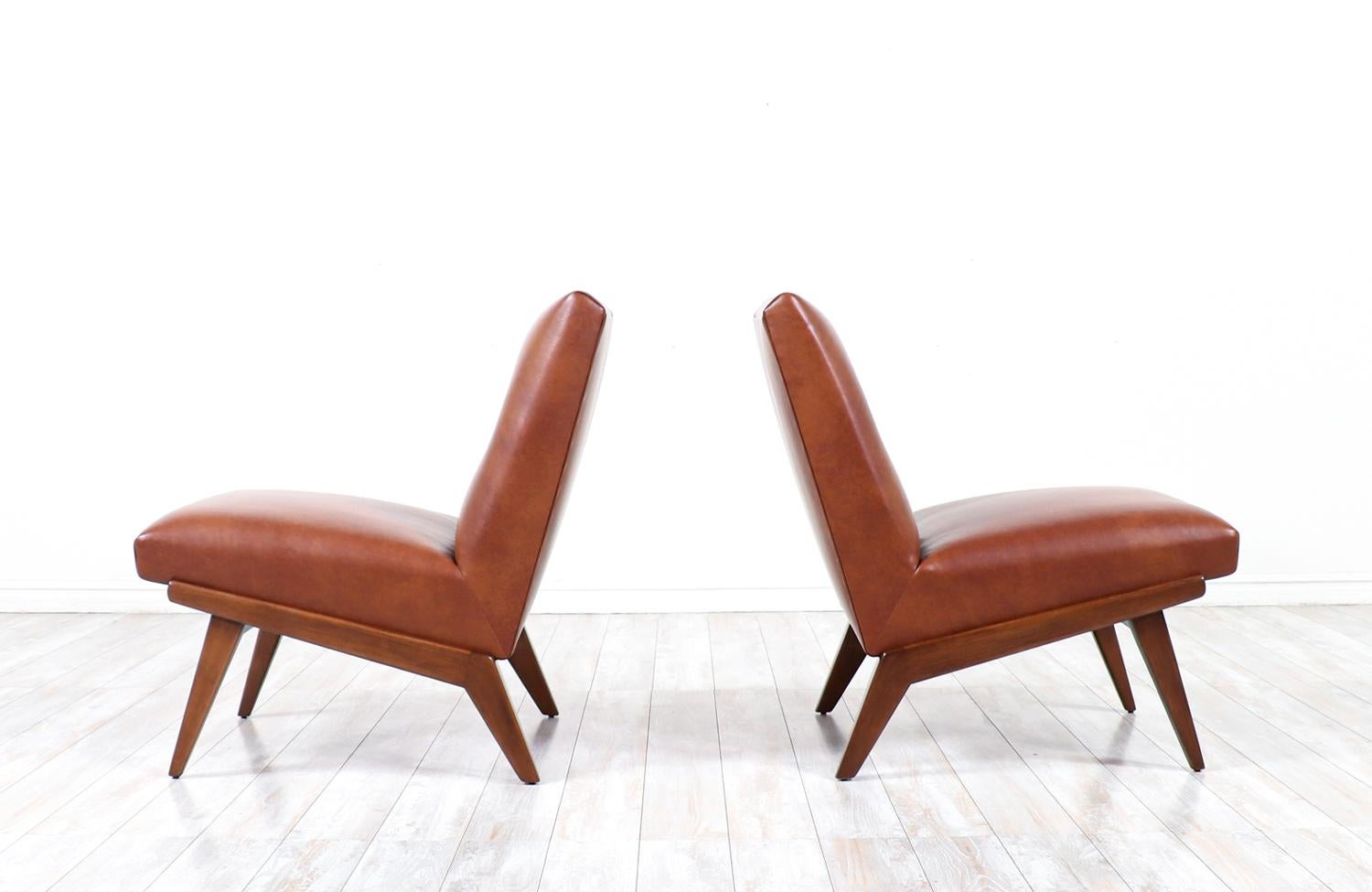 Expertisch restauriert - Jens Risom Cognacfarbene Leder-Sessel ohne Armlehne für Knoll  (Moderne der Mitte des Jahrhunderts) im Angebot