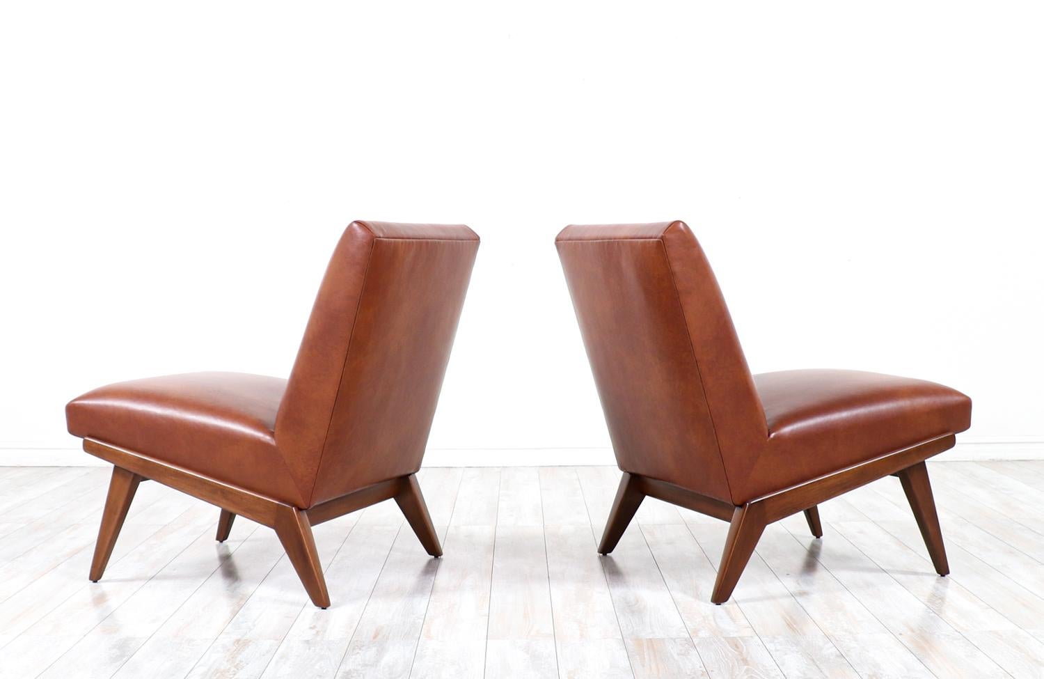 Expertisch restauriert - Jens Risom Cognacfarbene Leder-Sessel ohne Armlehne für Knoll  (amerikanisch) im Angebot