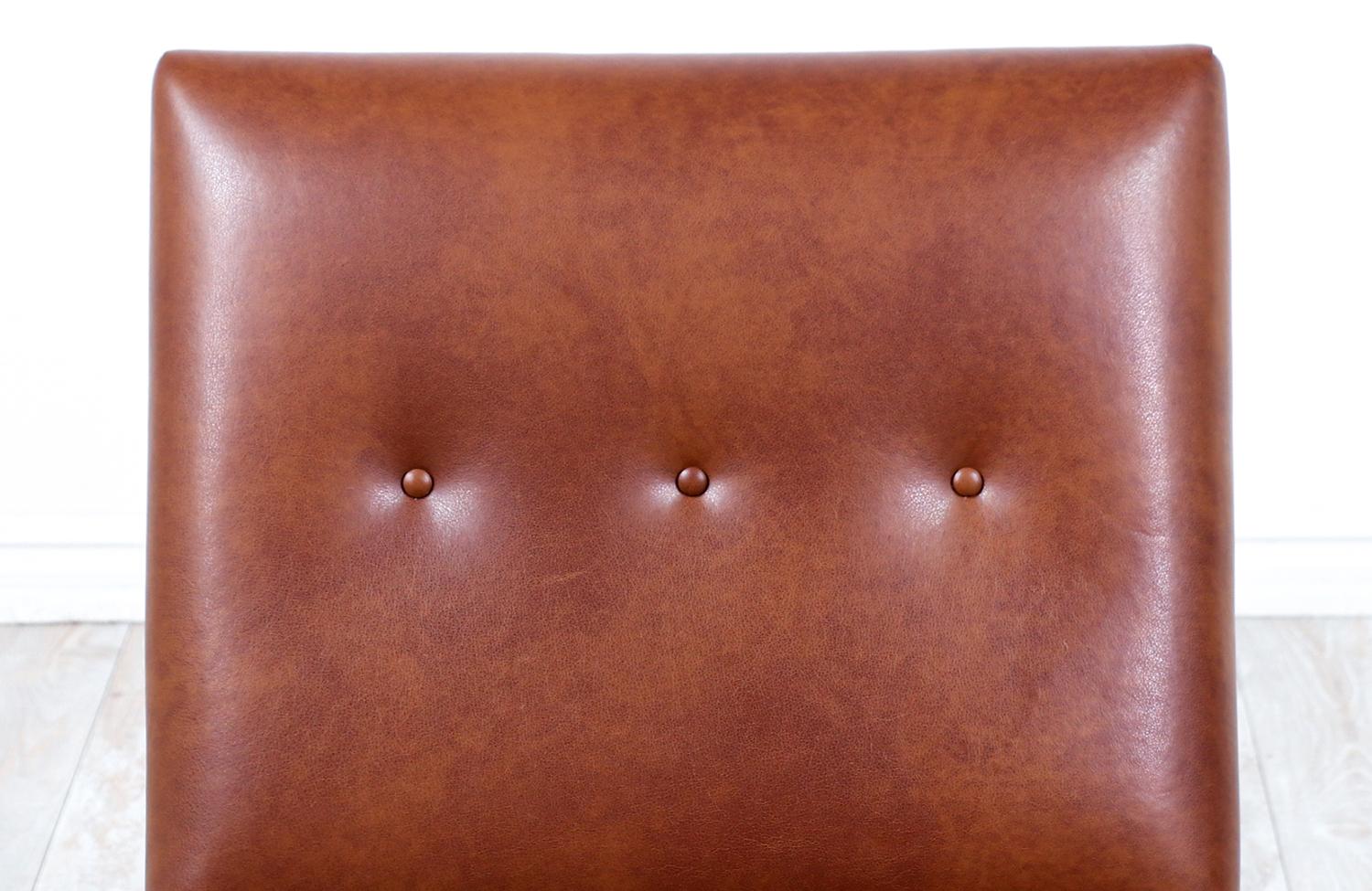 American Expertly Restored - Jens Risom Cognac Leather Slipper Lounge Chairs for Knoll  For Sale