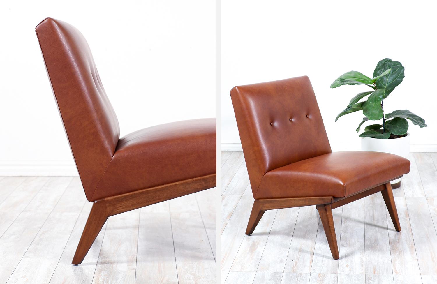 Mid-20th Century Expertly Restored - Jens Risom Cognac Leather Slipper Lounge Chairs for Knoll  For Sale