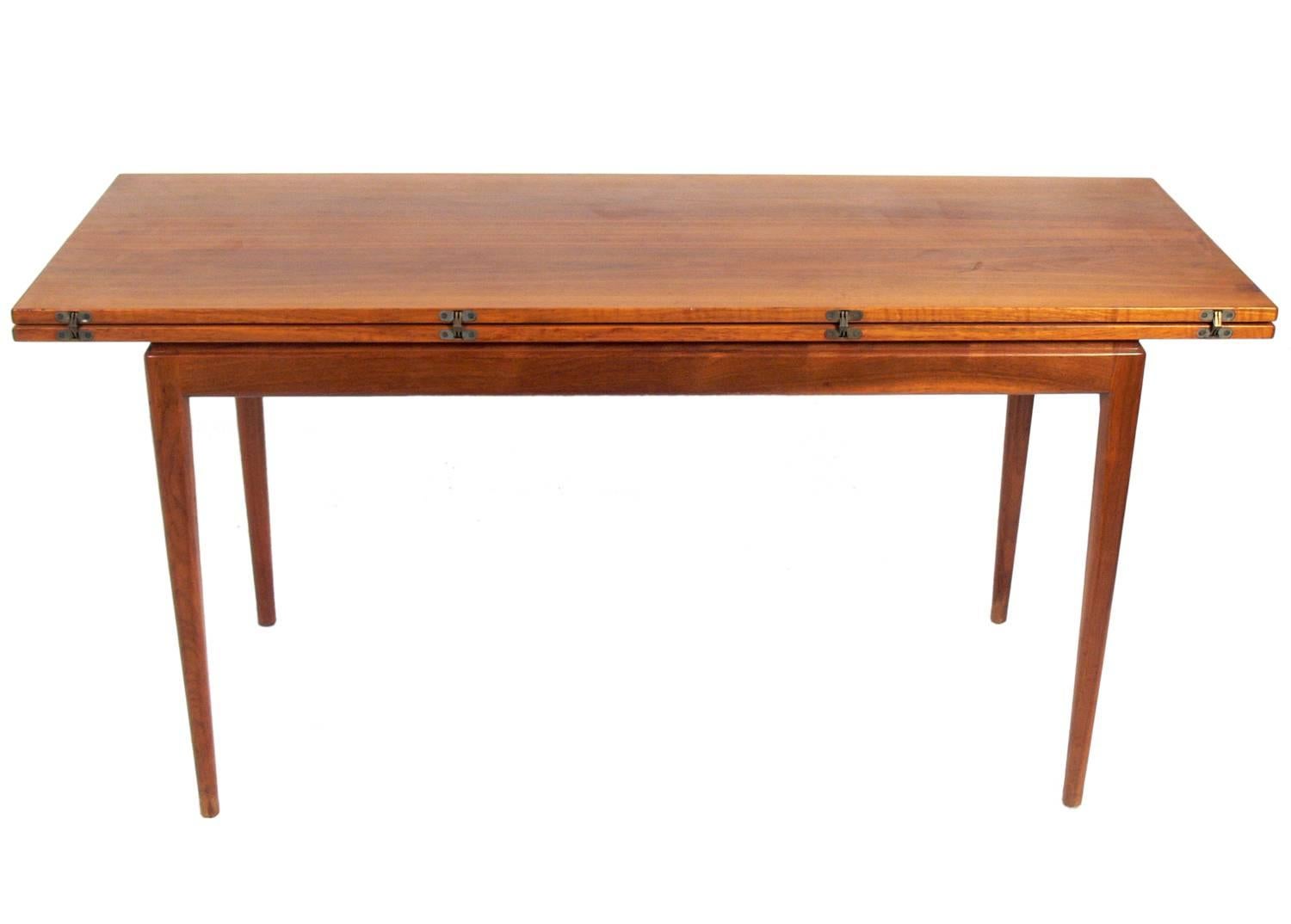 Walnut Jens Risom Console Table Opens to Dining Table