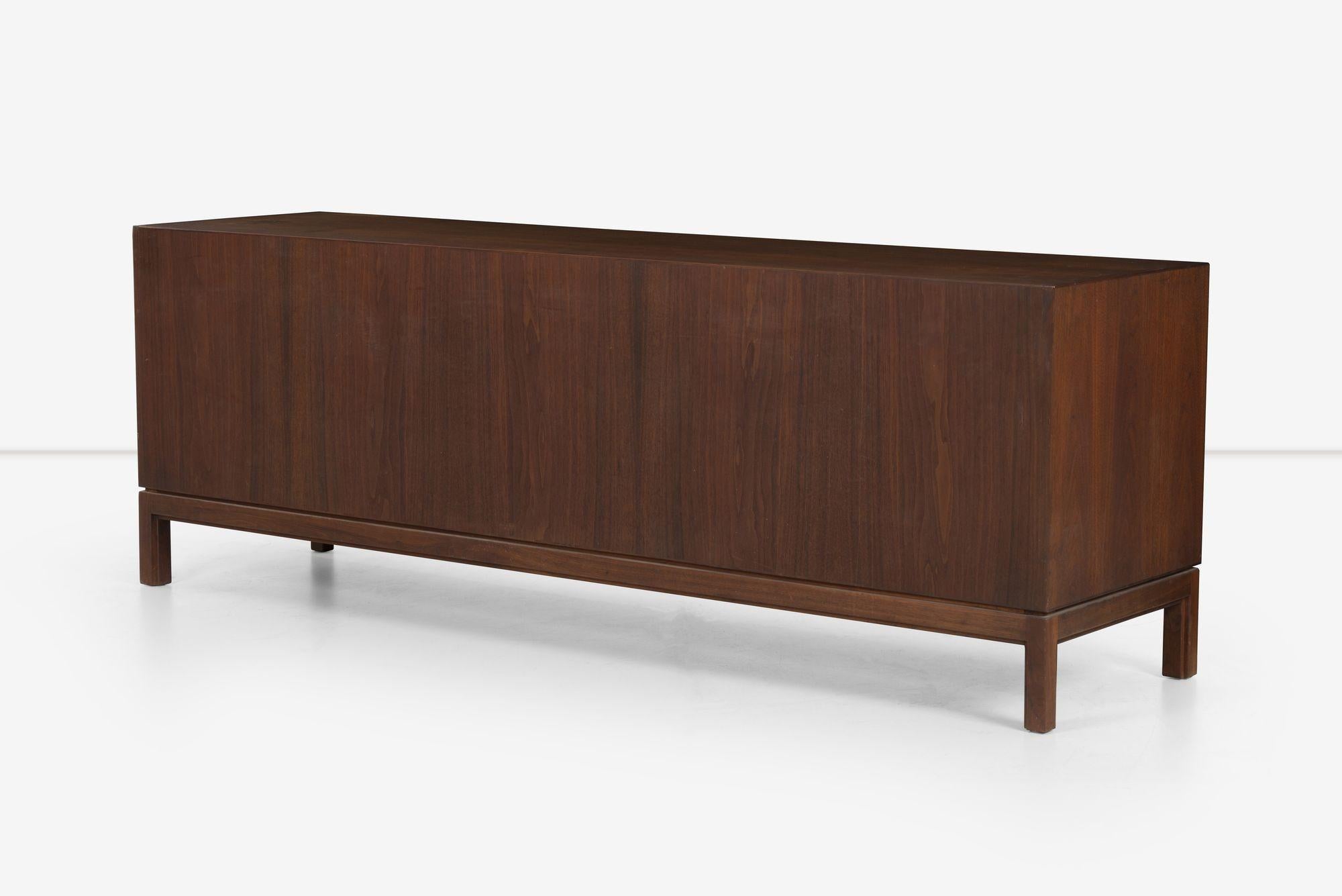 Stainless Steel Jens Risom Credenza in Oiled Walnut For Sale