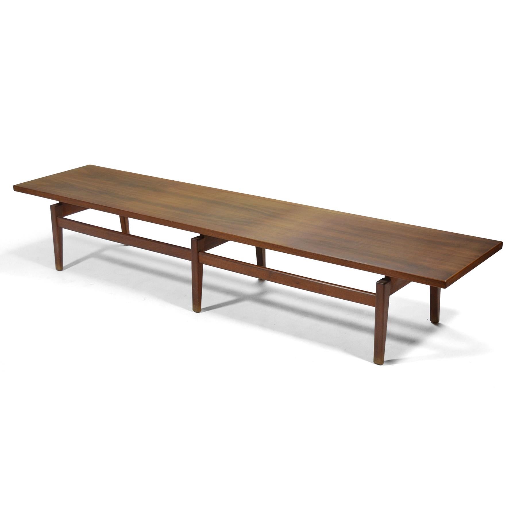 American Jens Risom Custom Eight Foot Walnut Table/ Bench For Sale