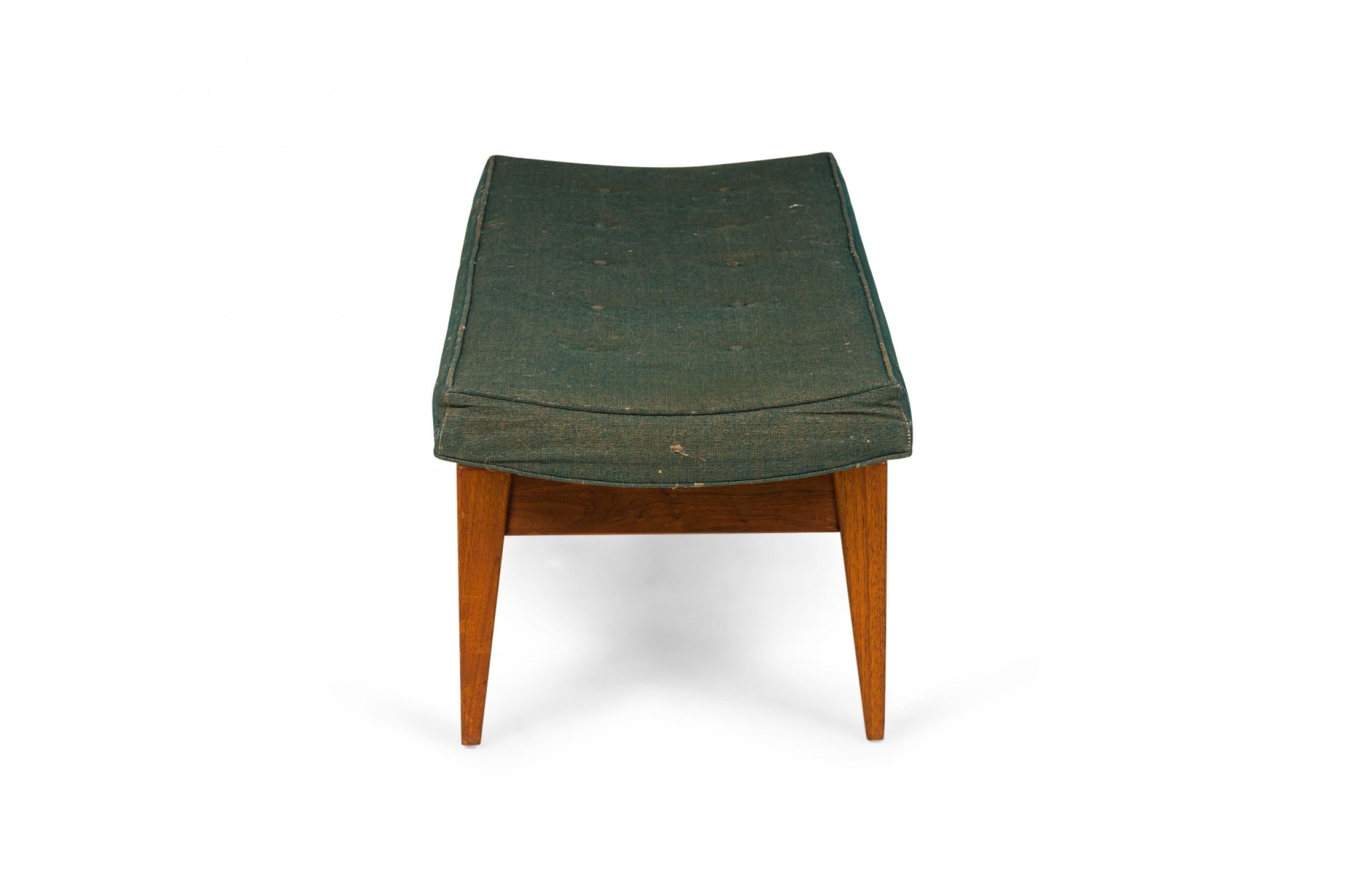 Mid-Century Modern Jens Risom Danish Army Green Fabric Upholstery and Wood Floating Bench For Sale
