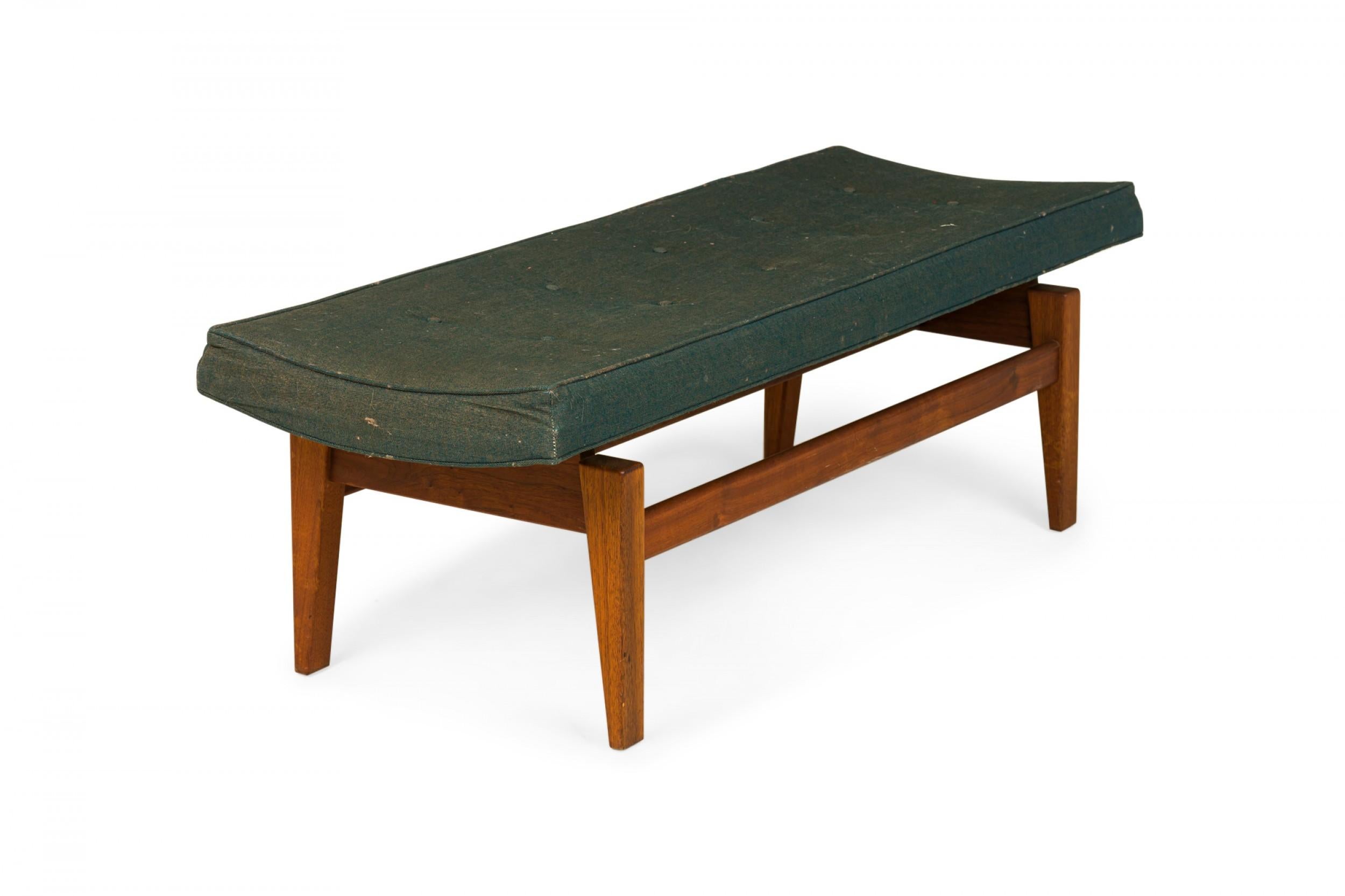 Jens Risom Danish Army Green Fabric Upholstery and Wood Floating Bench In Good Condition For Sale In New York, NY