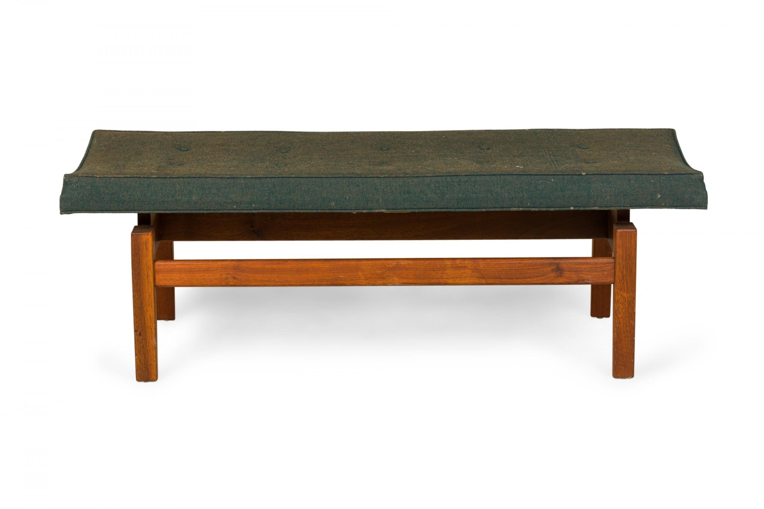 20th Century Jens Risom Danish Army Green Fabric Upholstery and Wood Floating Bench For Sale