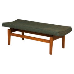 Jens Risom Danish Army Green Fabric Upholstery and Wood Floating Bench