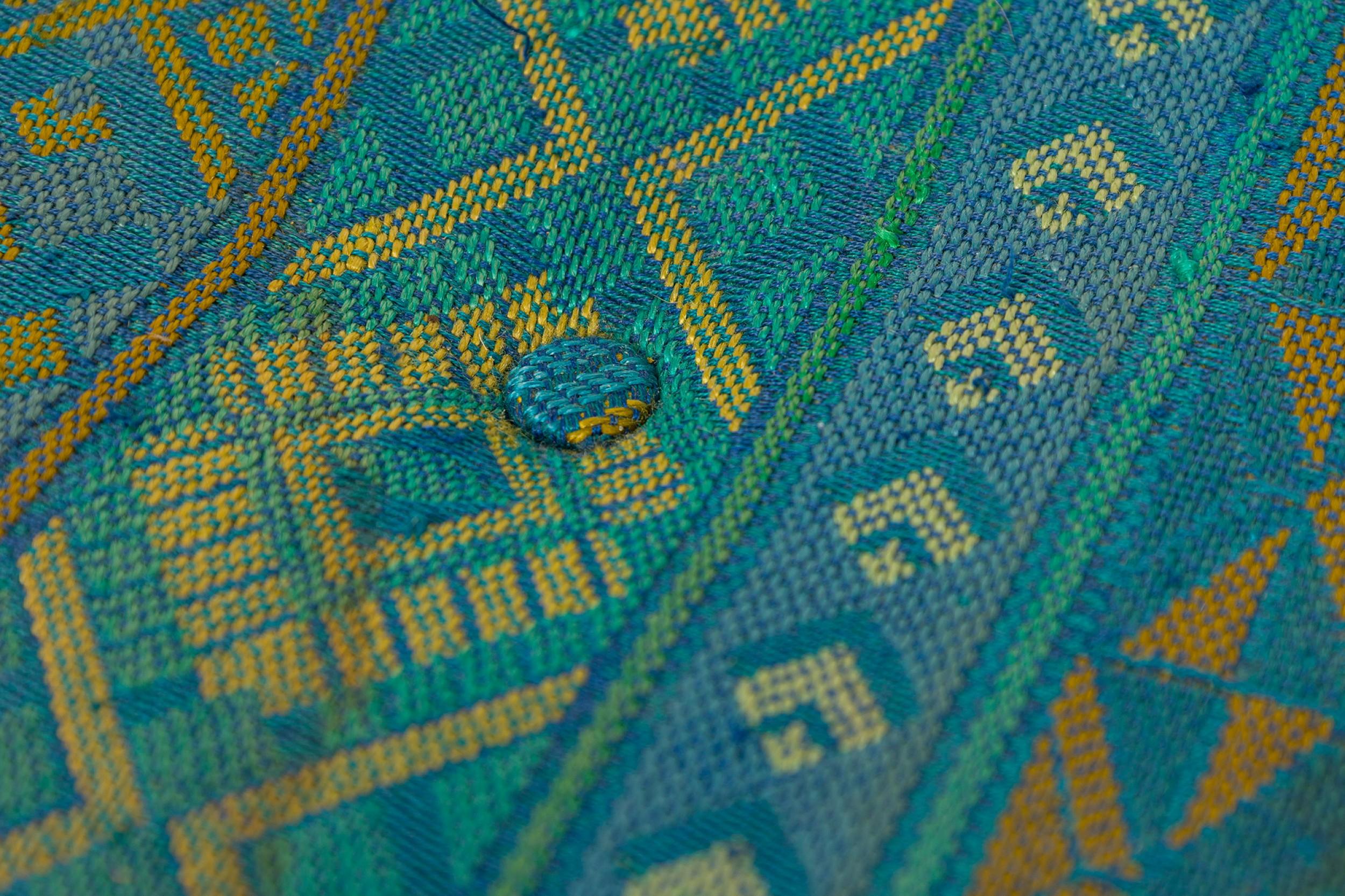 Jens Risom Danish Blue and Green Southwestern Pattern Upholstery For Sale 4