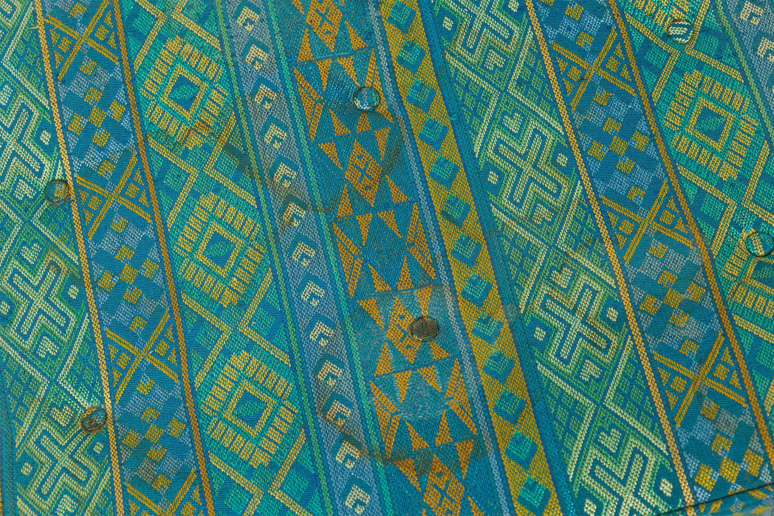 Fabric Jens Risom Danish Blue and Green Southwestern Pattern Upholstery For Sale