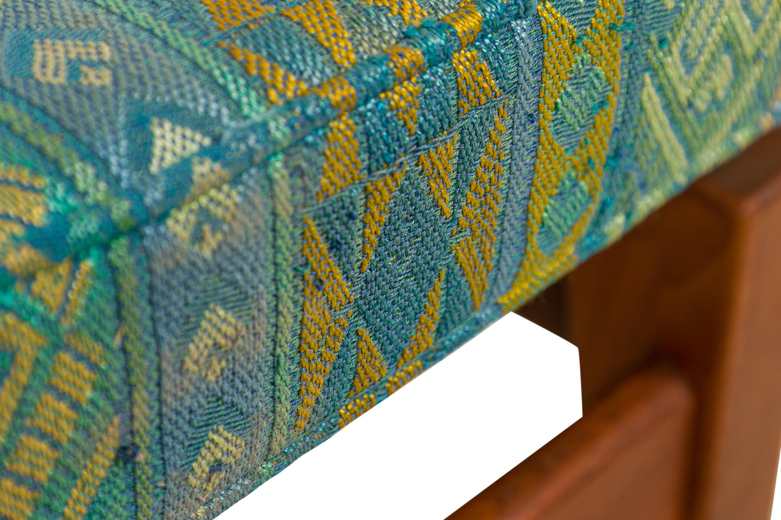 Jens Risom Danish Blue and Green Southwestern Pattern Upholstery For Sale 3