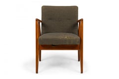 Jens Risom Danish Gray Fabric Upholstered Teak 'Playboy' Armchair