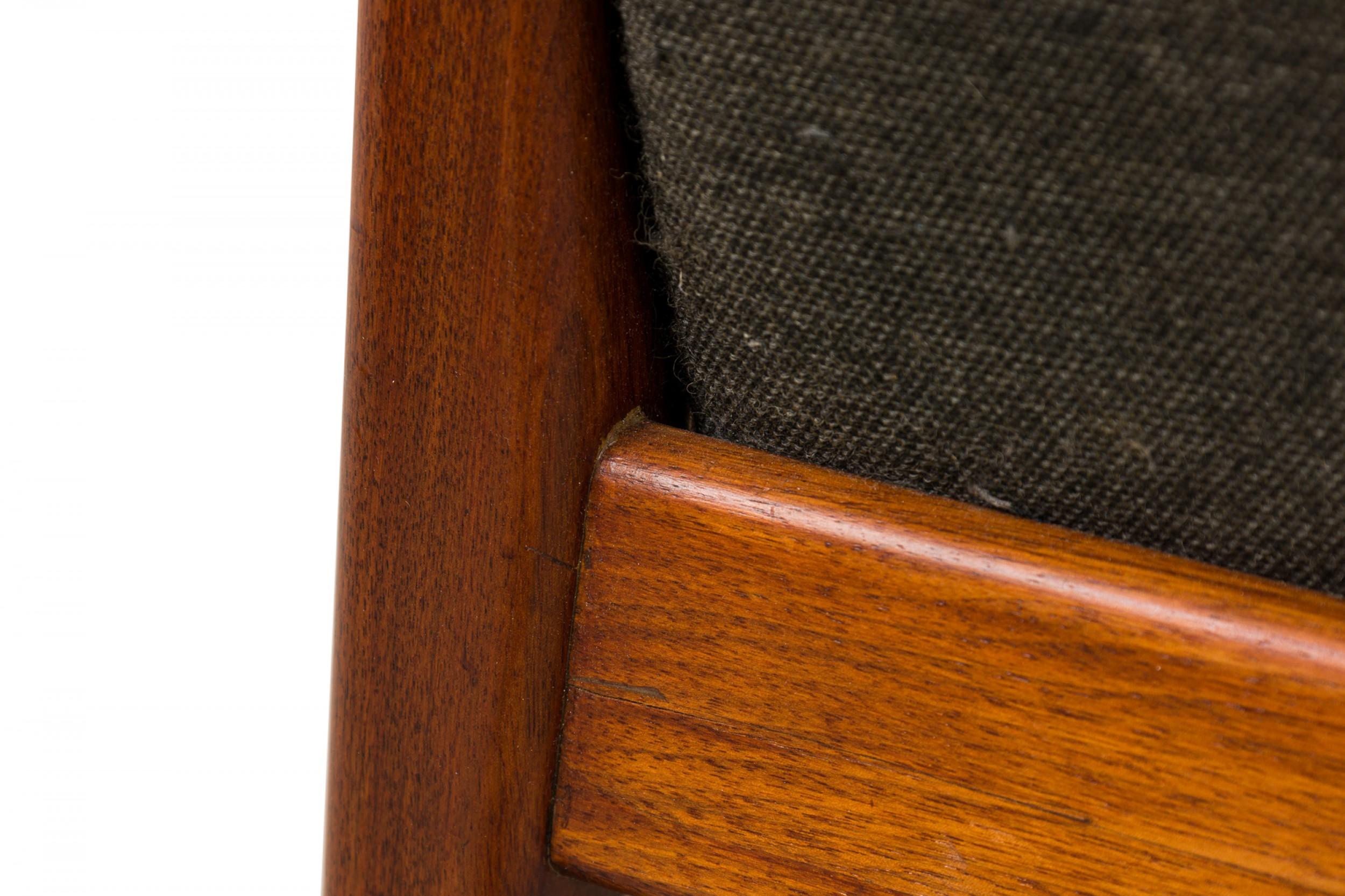 Jens Risom Danish Gray Fabric Upholstered Teak 'Playboy' Armchair For Sale 1