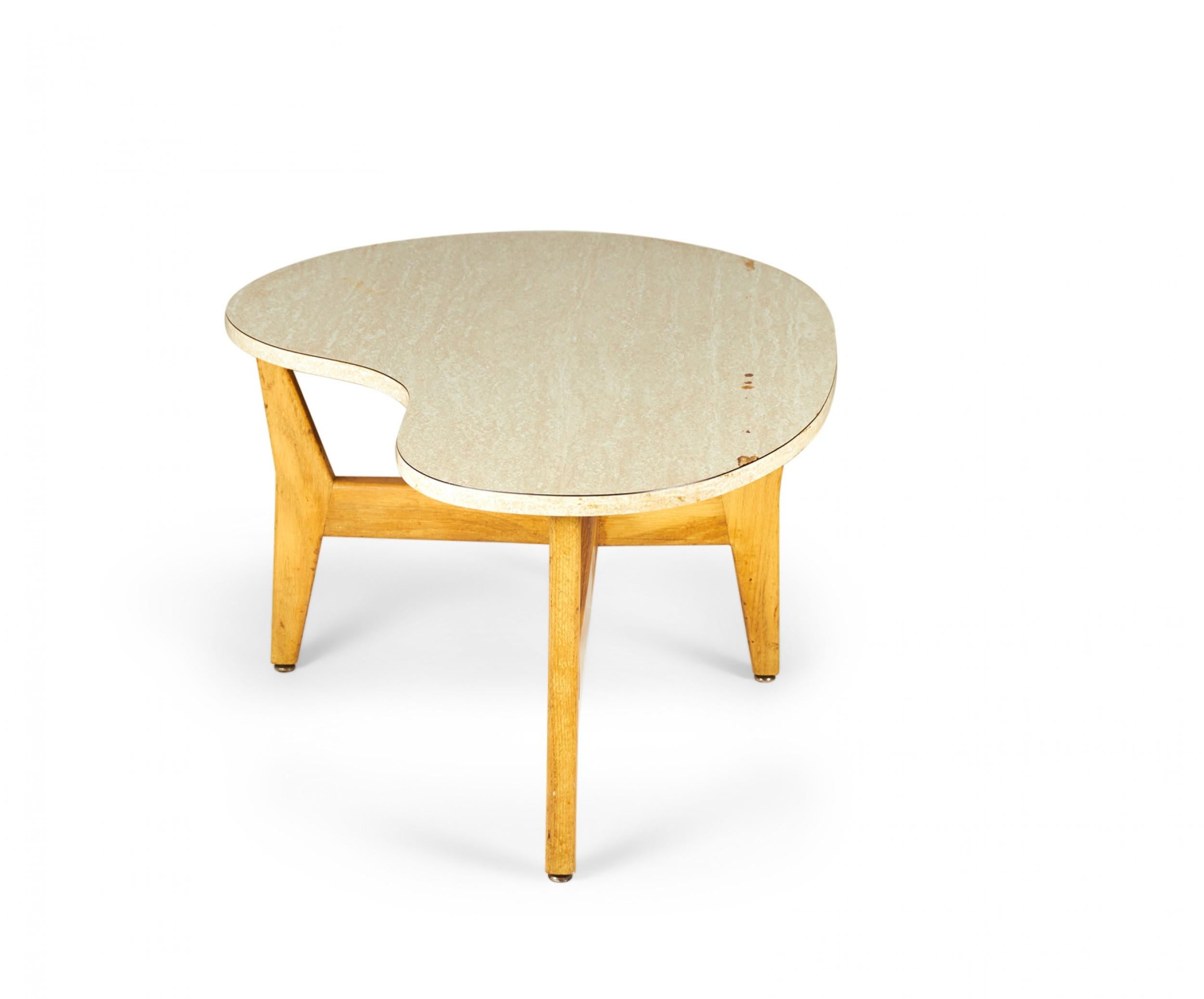 Mid-Century Modern Jens Risom Danish  Kidney-Shaped Beige Mica and Walnut Cocktail / Coffee Table For Sale