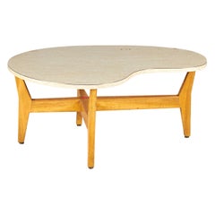 Jens Risom Danish  Kidney-Shaped Beige Mica and Walnut Cocktail / Coffee Table