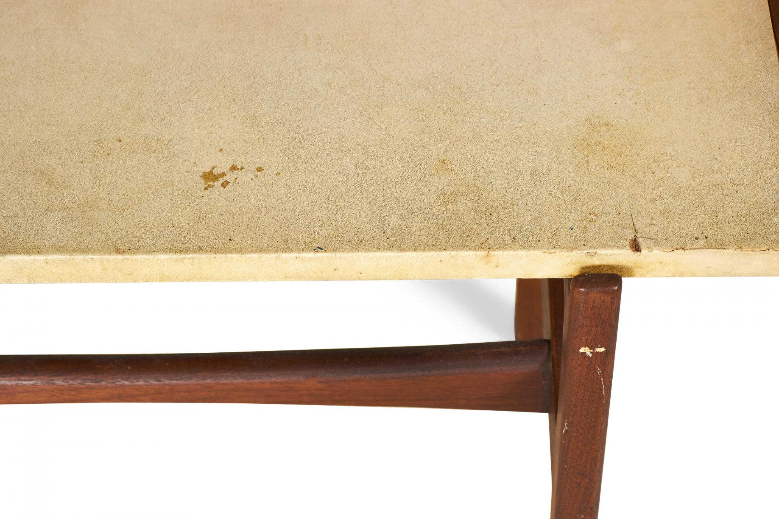 Jens Risom Danish Mid-Century Beige Leather and Walnut Console Table For Sale 5