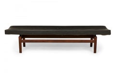Jens Risom Danish Mid-Century Black Tufted Vinyl and Wood Floating Bench