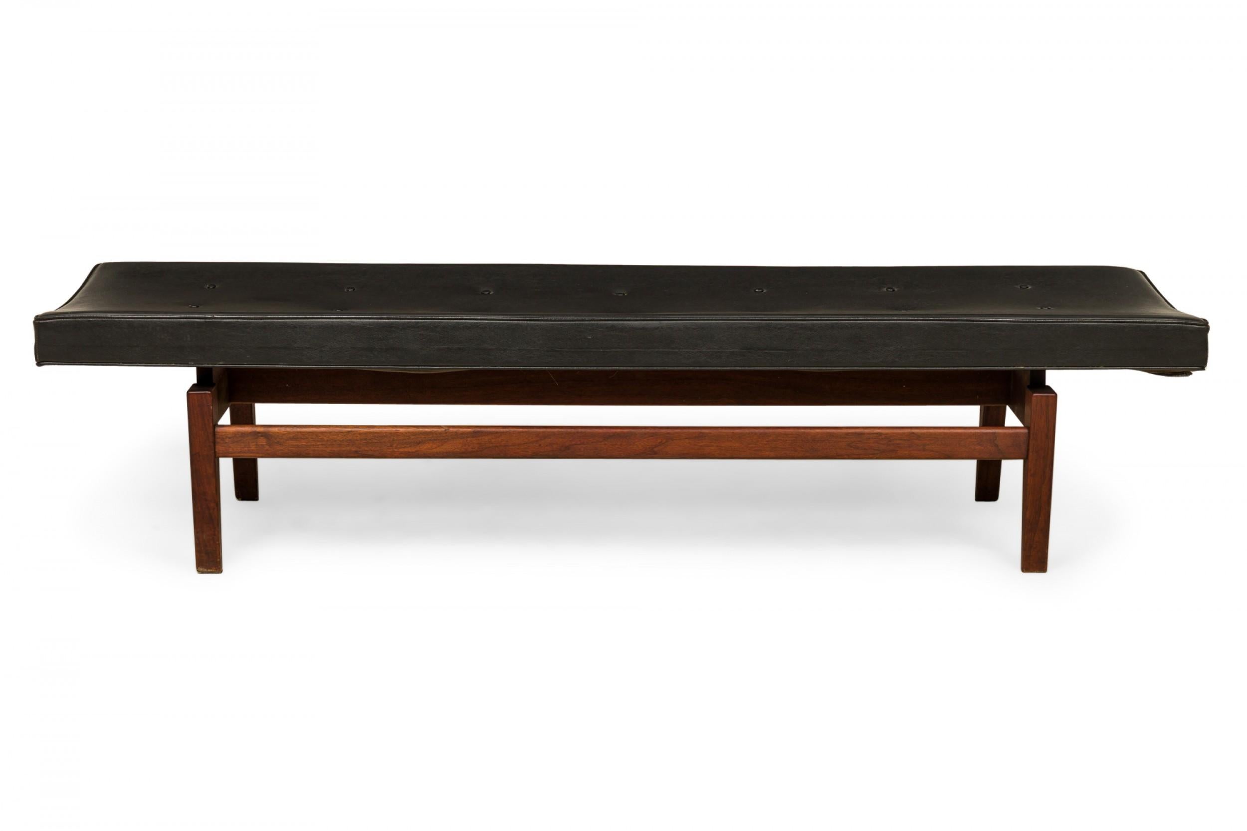 20th Century Jens Risom Danish Mid-Century Black Tufted Vinyl and Wood Floating Bench For Sale