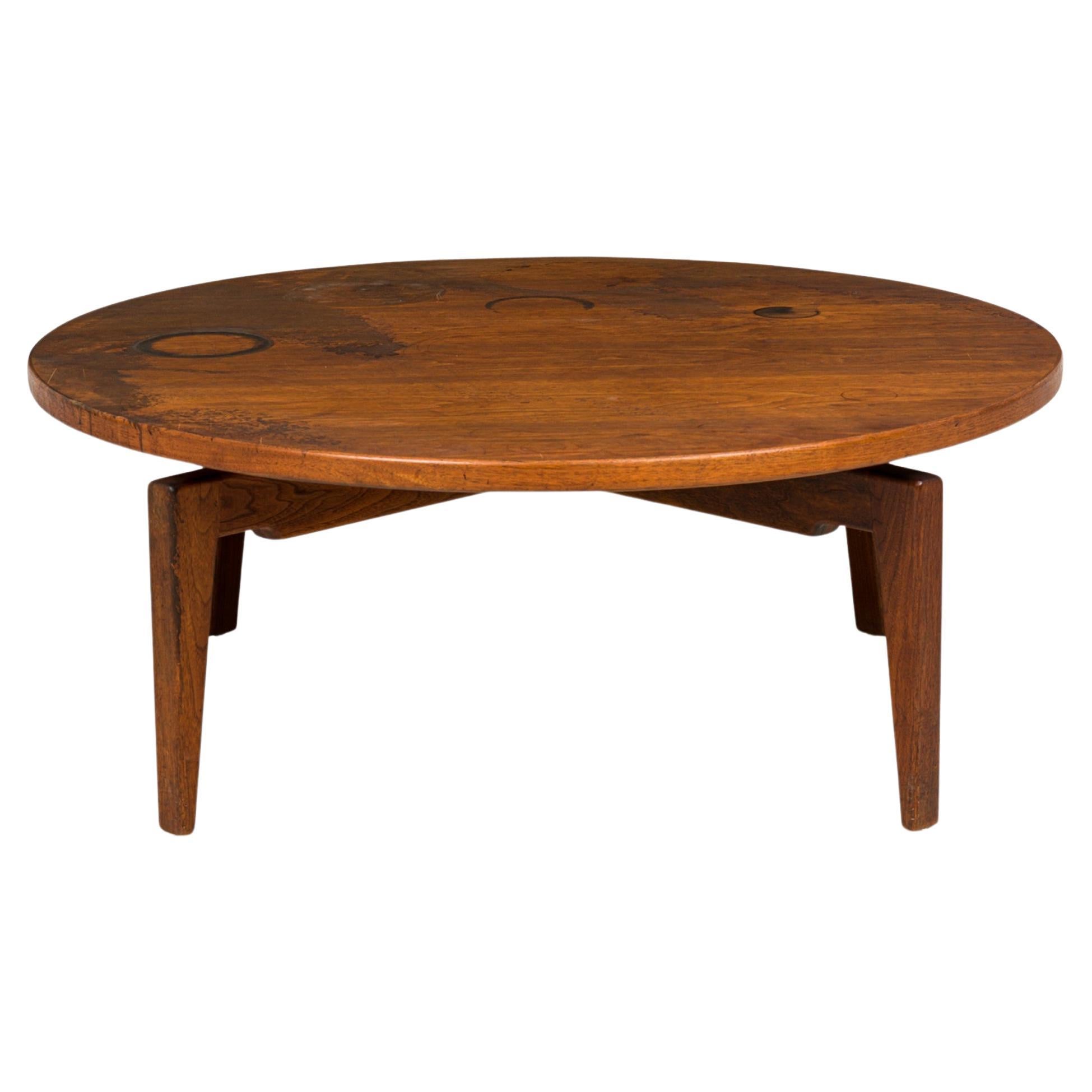 Jens Risom Danish Mid-Century Circular Walnut Revolving Lazy Susan Coffee Table