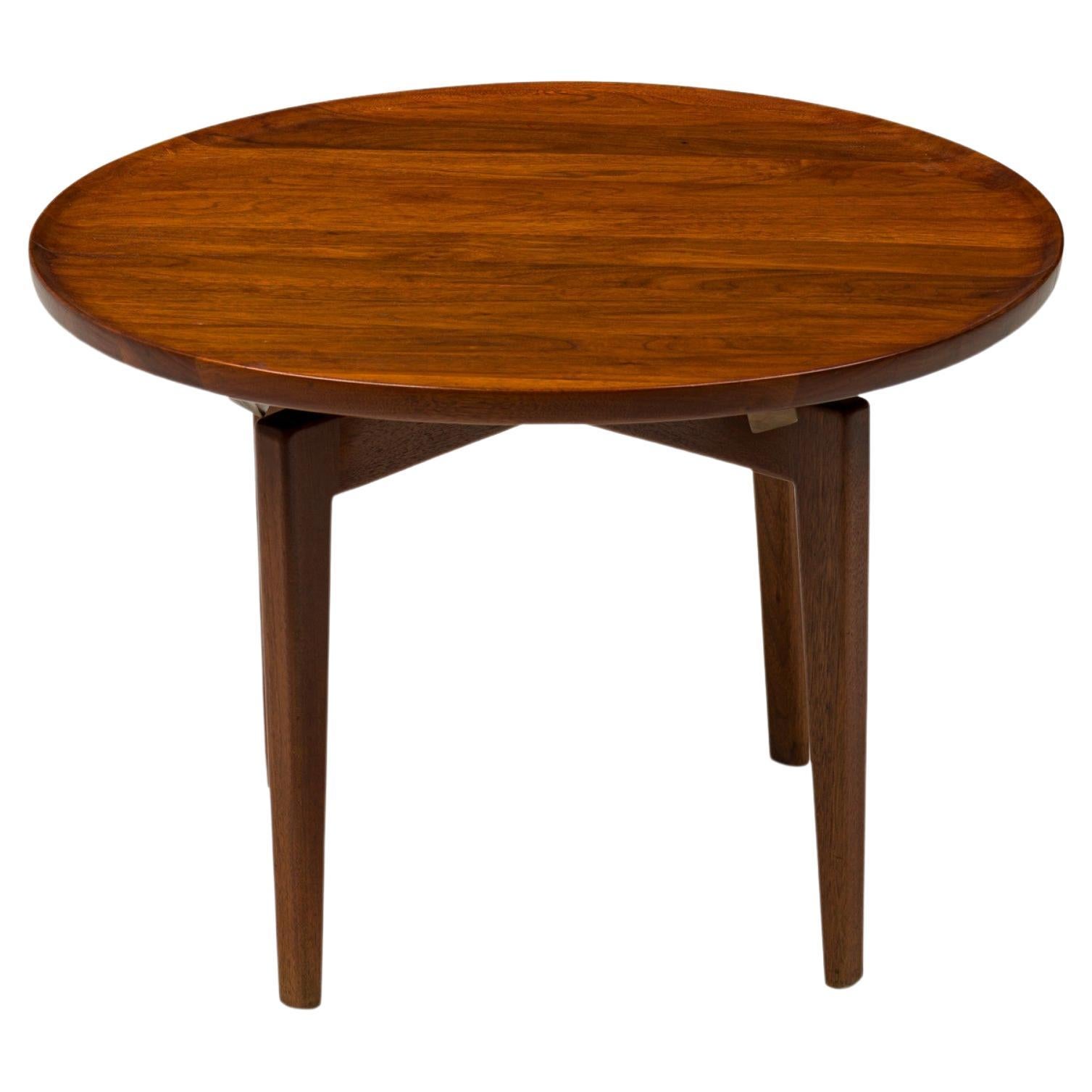 Jens Risom Danish Mid-Century Circular Wooden Lazy Susan End / Side Table For Sale