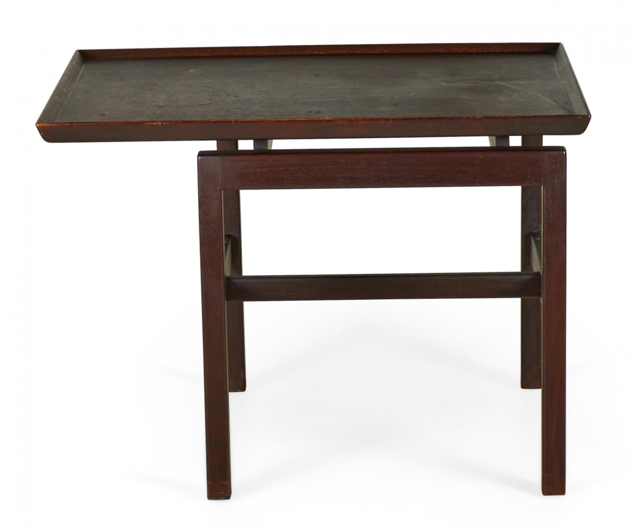 20th Century Jens Risom Danish Mid-Century Dark Stained Walnut Cantilever End / Side Table For Sale