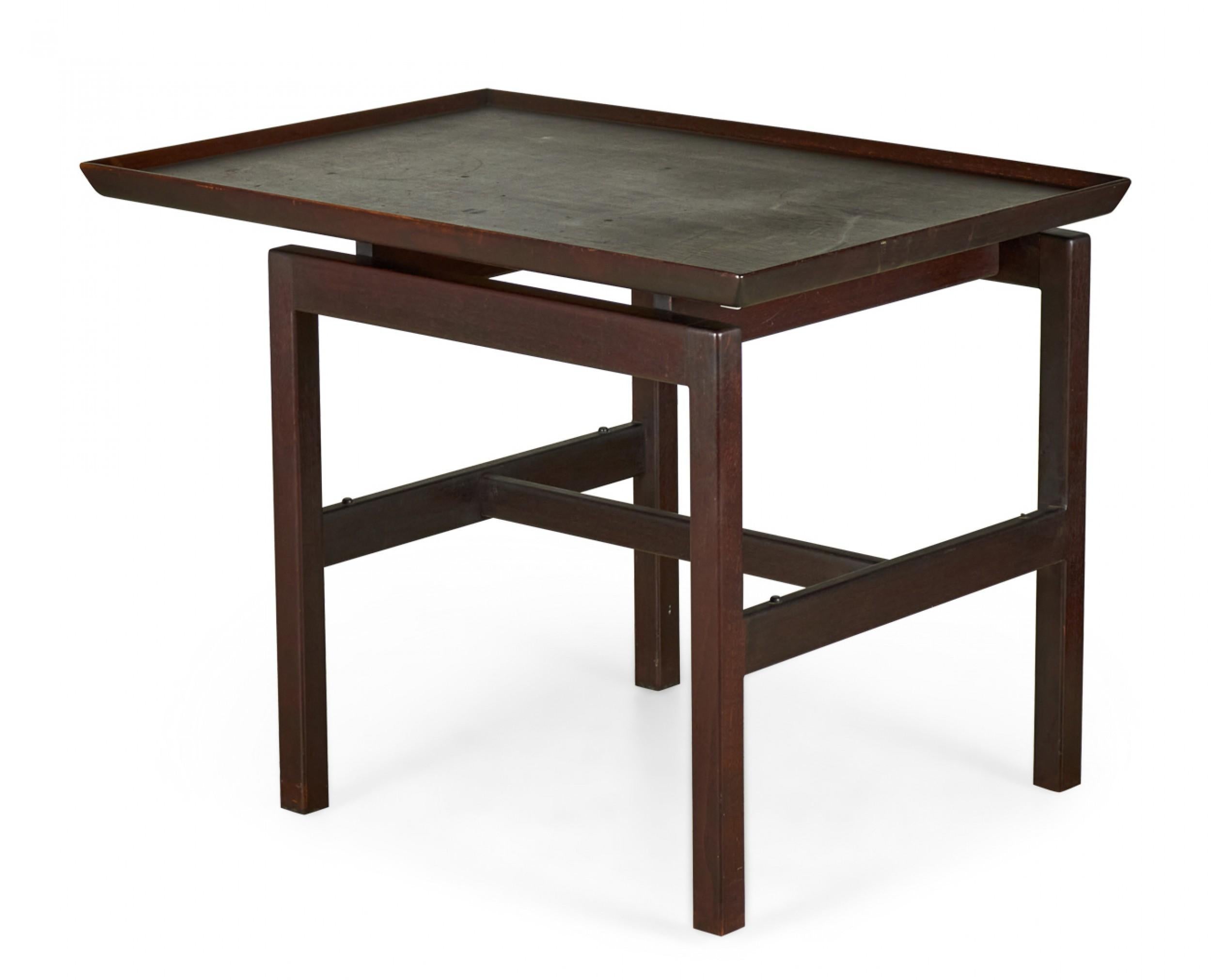 Wood Jens Risom Danish Mid-Century Dark Stained Walnut Cantilever End / Side Table For Sale